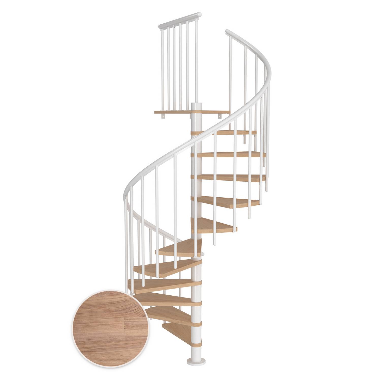 MONTREAL spiral ek vit oljad vit CLASSIC3 13T Ø160 Hvit, D: 1600 mm, Høyde gulv til gulv: 2910-3330 mm, 13+1 trinn