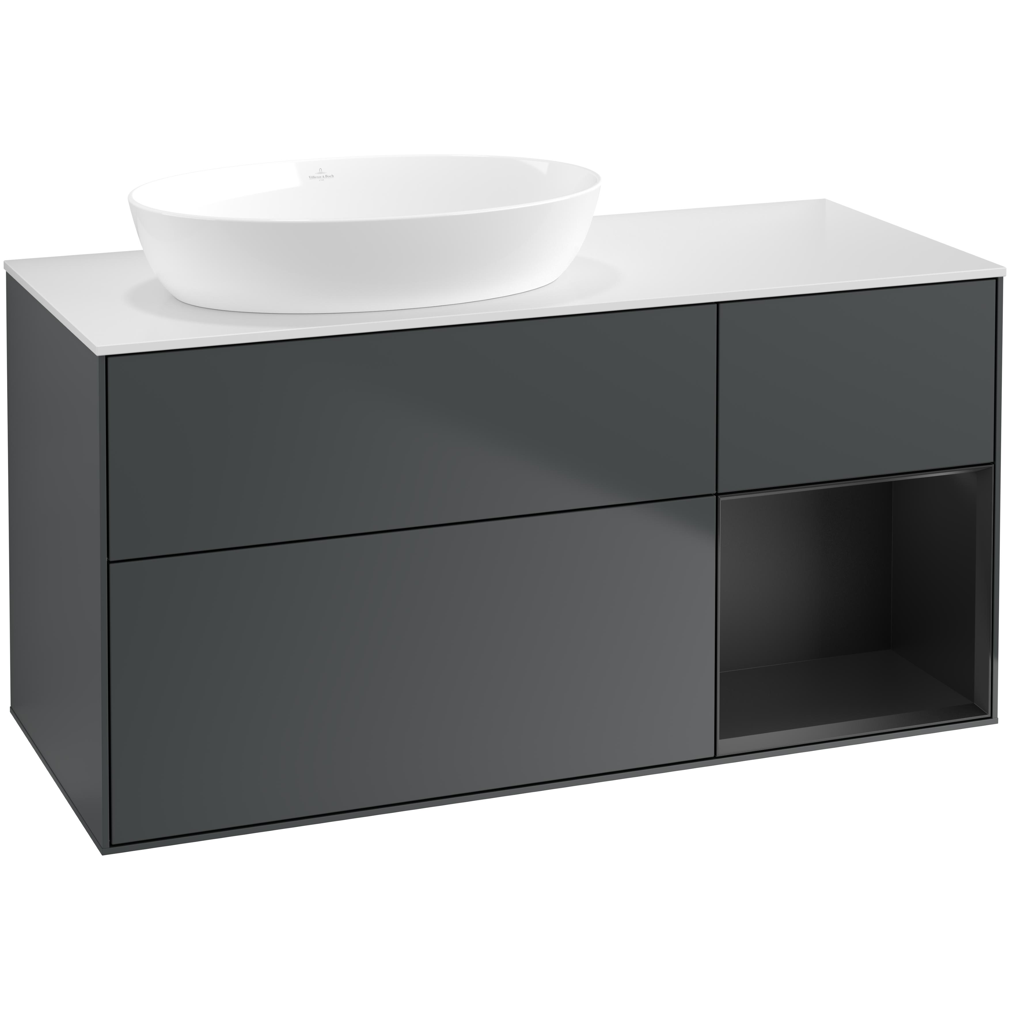 Tvättställsskåp Villeroy & Boch Finion med 3 Lådor Hylla och Bänkskiva för Ocentrerat Tvättställ från Artis & Collaro