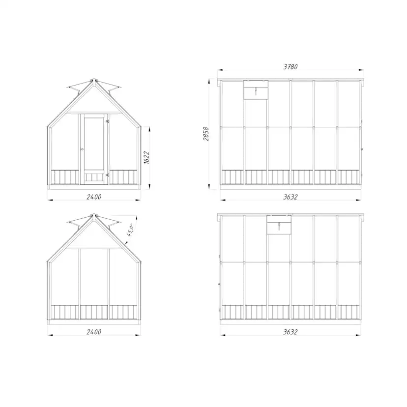 Drivhus Palmako Emilia 8,2 M2 Gråmalt