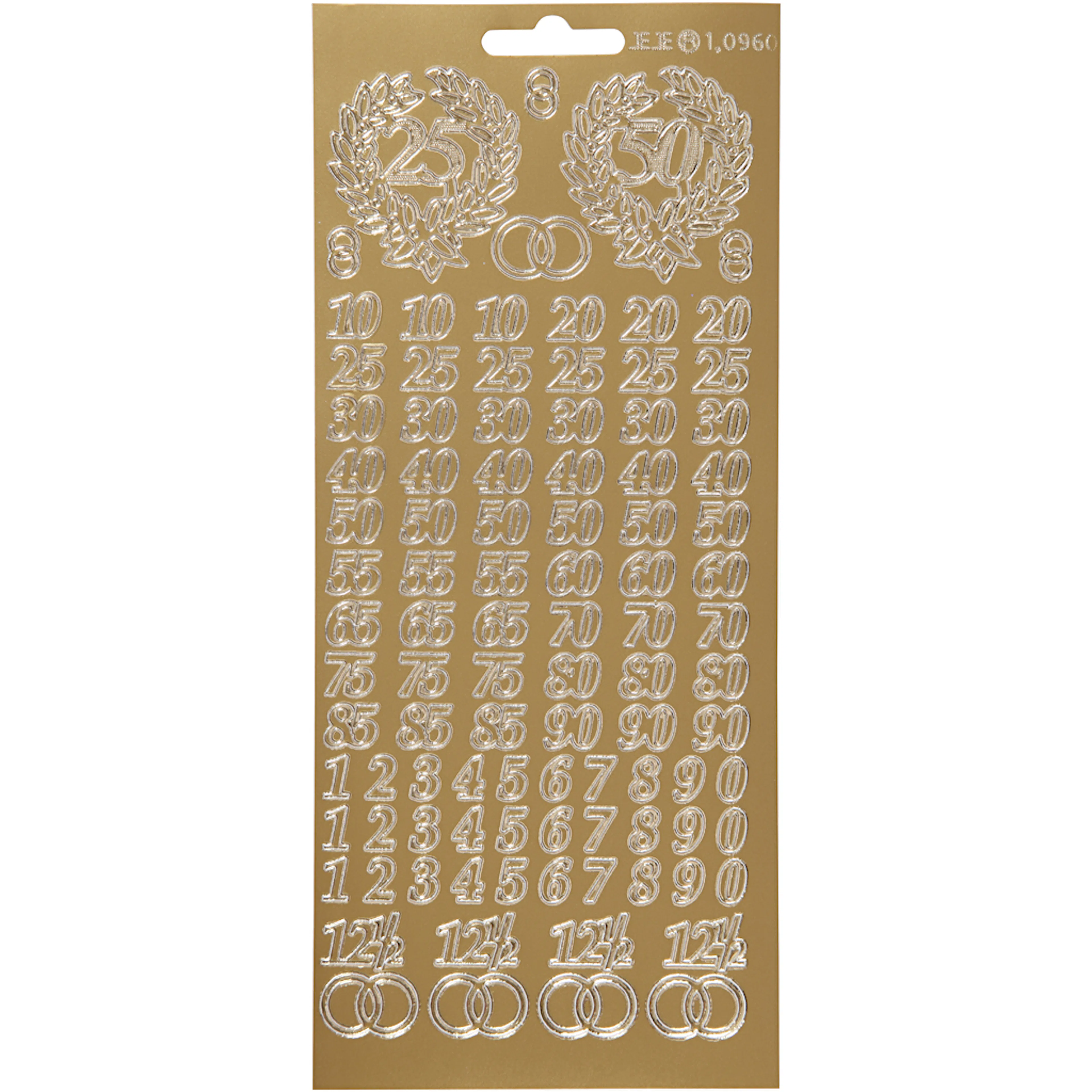 Stickers, guld, jubileum, 10x23 cm, 1 ark Guld