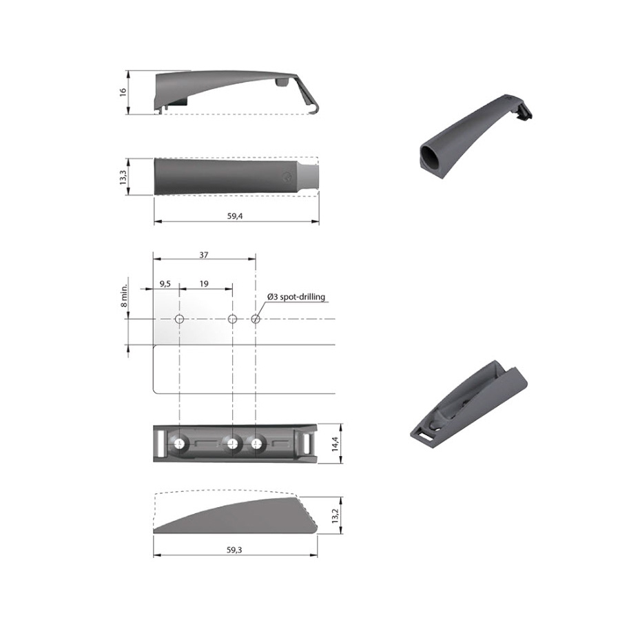 Trykk Åpne Beslag Design K-push Komplett med Demper
