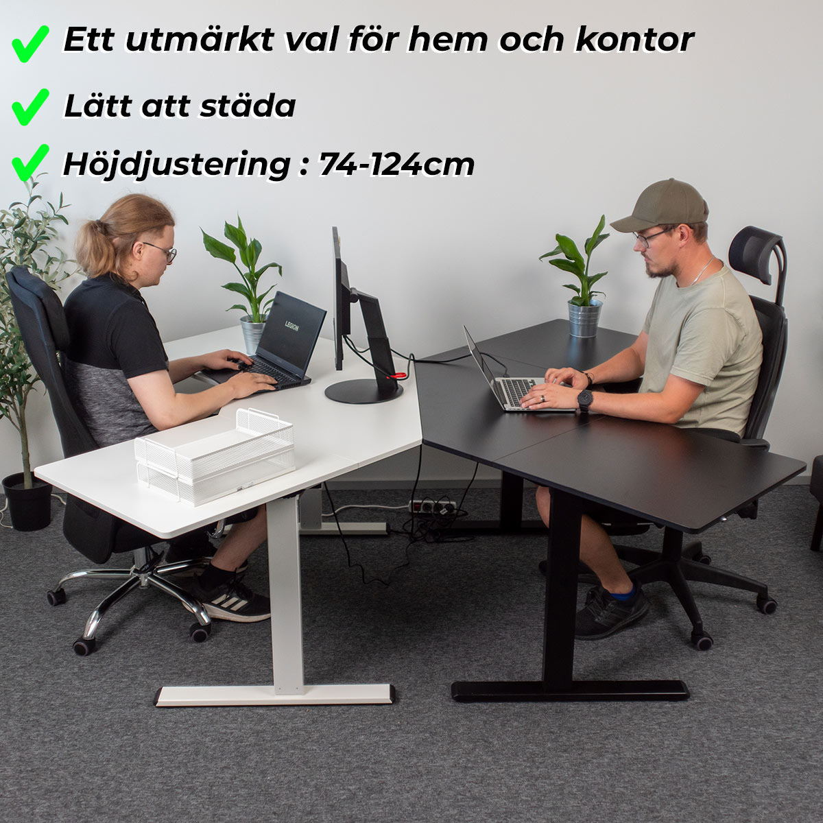 Lykke Höj och sänkbart hörnskrivbord M100, vit Hvit