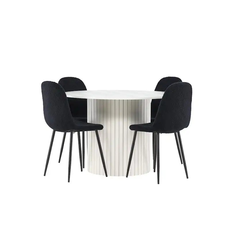 Spisegruppe Venture Home Härön Ø110 med 4 stk Polar Stoler Teddy
