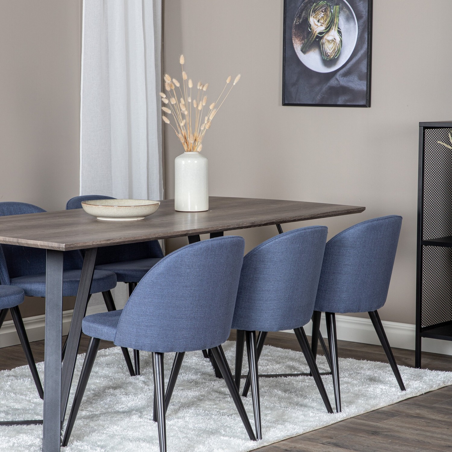 Spisegruppe Venture Home Madde med 6 Valentina Stoler Polyester