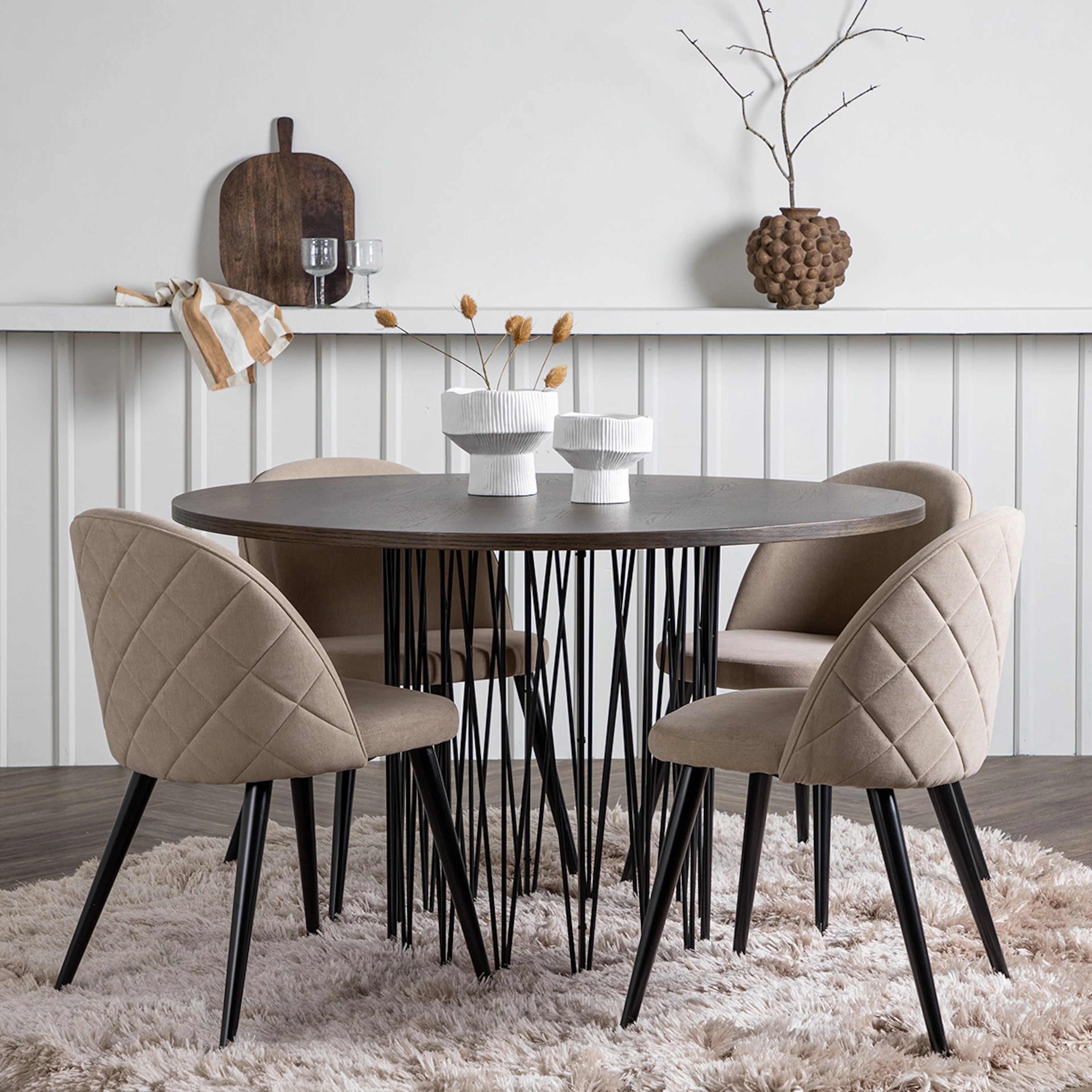 Spisegruppe furniture/fashion Stone med 4 Velvet Stitches Stoler