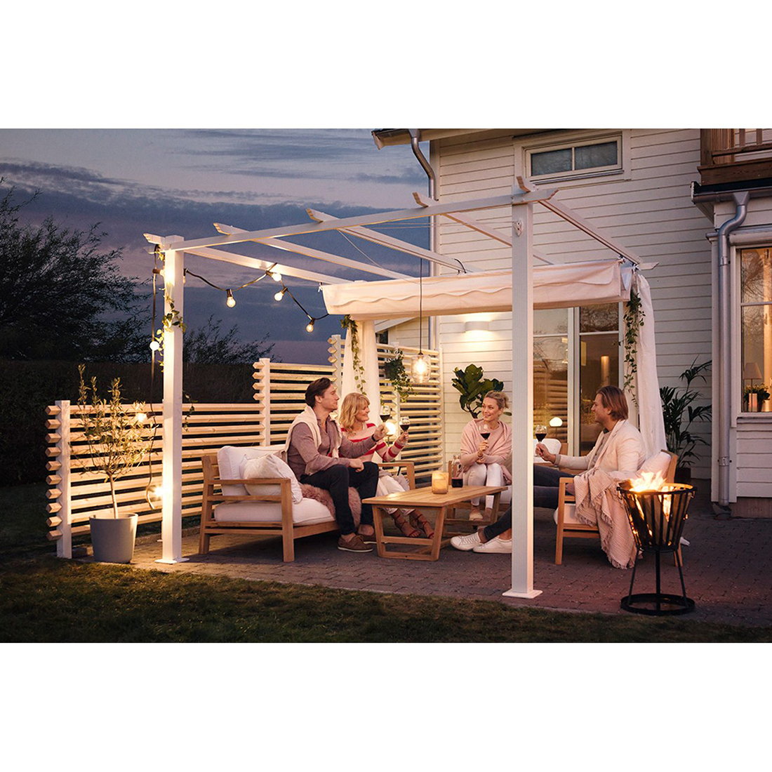 Pergola 3x3 m Vit Hvit/Hvit