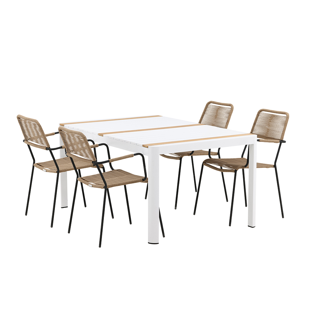 Spisegruppe Venture Home Togo 150x100 cm med 4 Lindos Stoler med Armstøtte