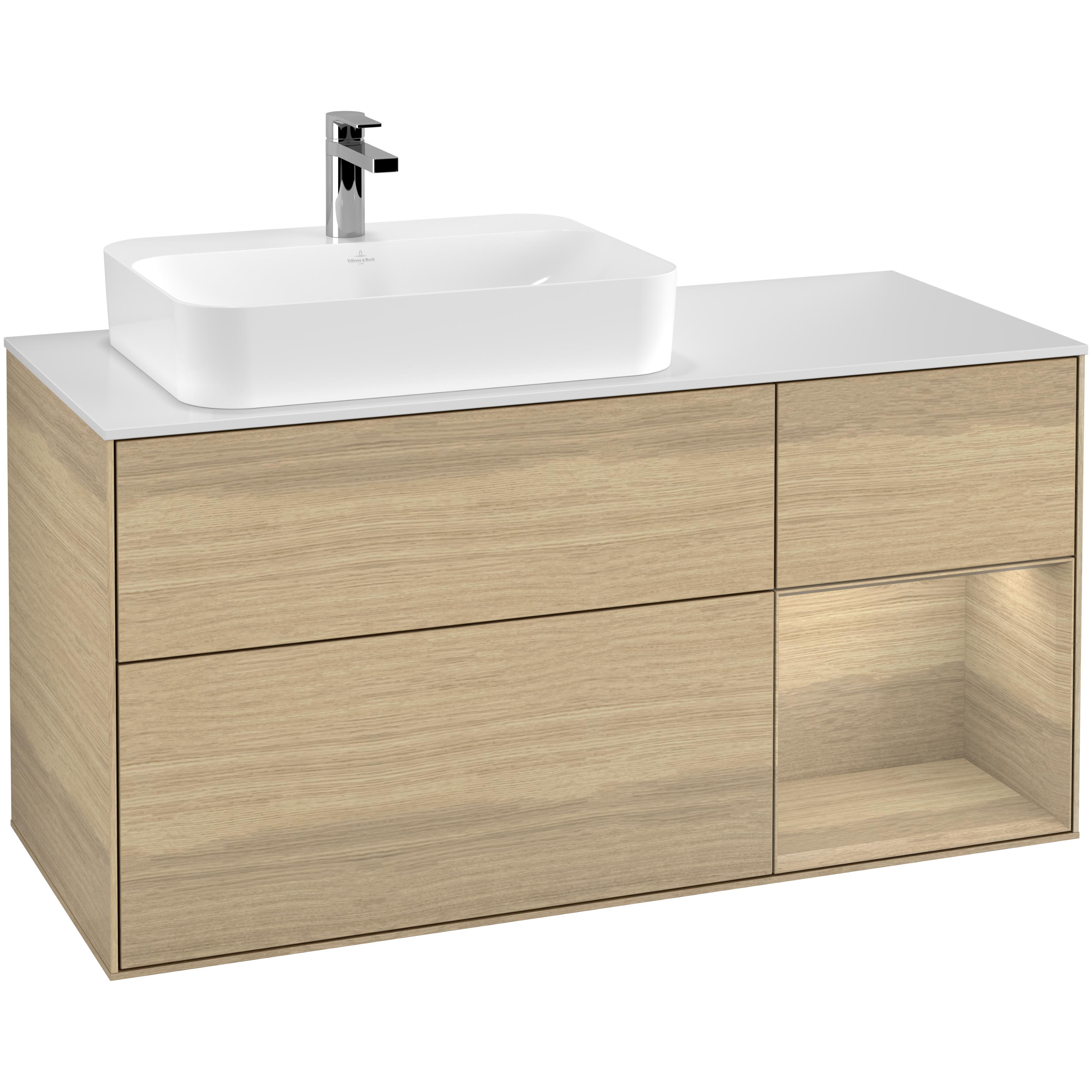 Tvättställsskåp Villeroy & Boch Finion med 3 Lådor Hylla och Bänkskiva för Ocentrerat Ytmonterat Tvättställ | badrum - badrumsmobler - tvattstallsskap-och-kommod | KakelKungen