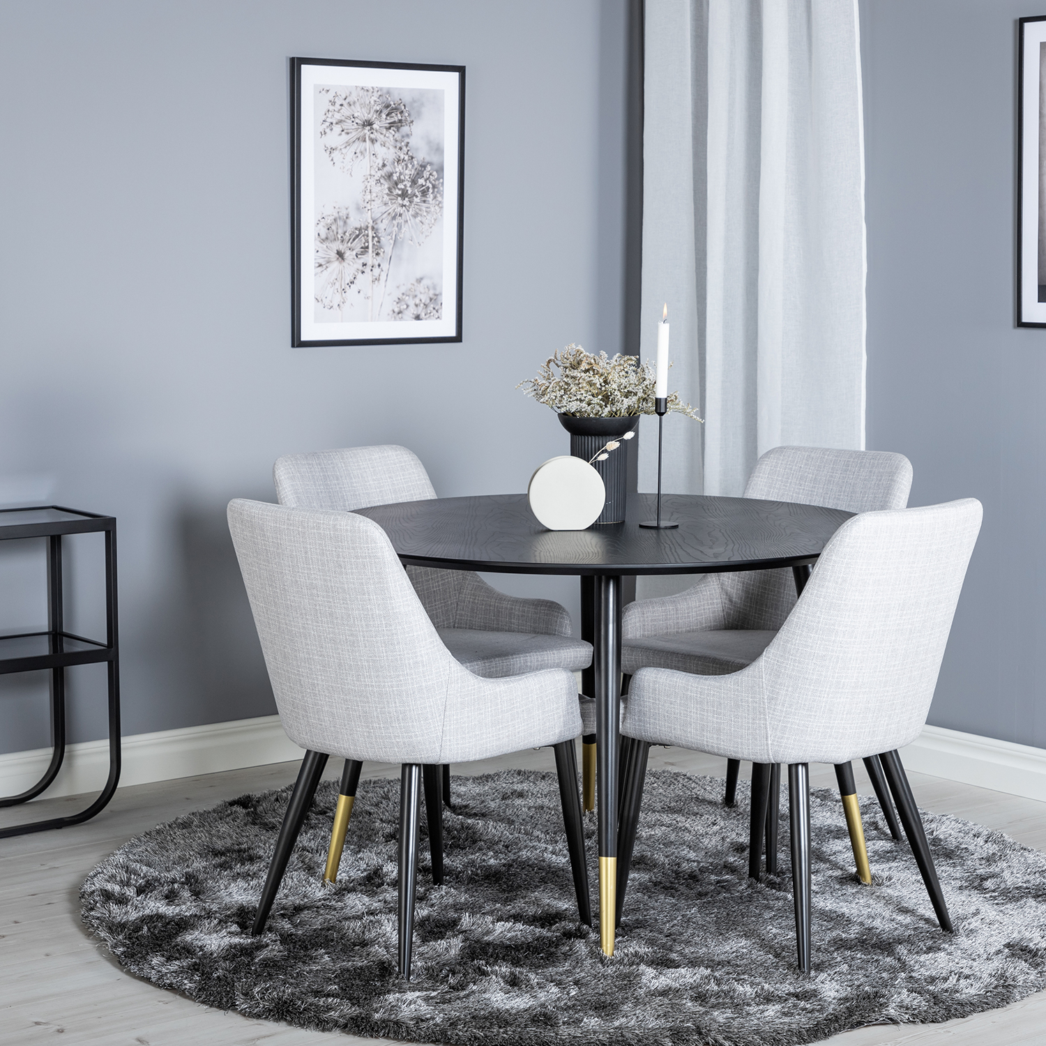 Spisegruppe Venture Home Dipp Ø115 cm med 4 Plaza Stoler