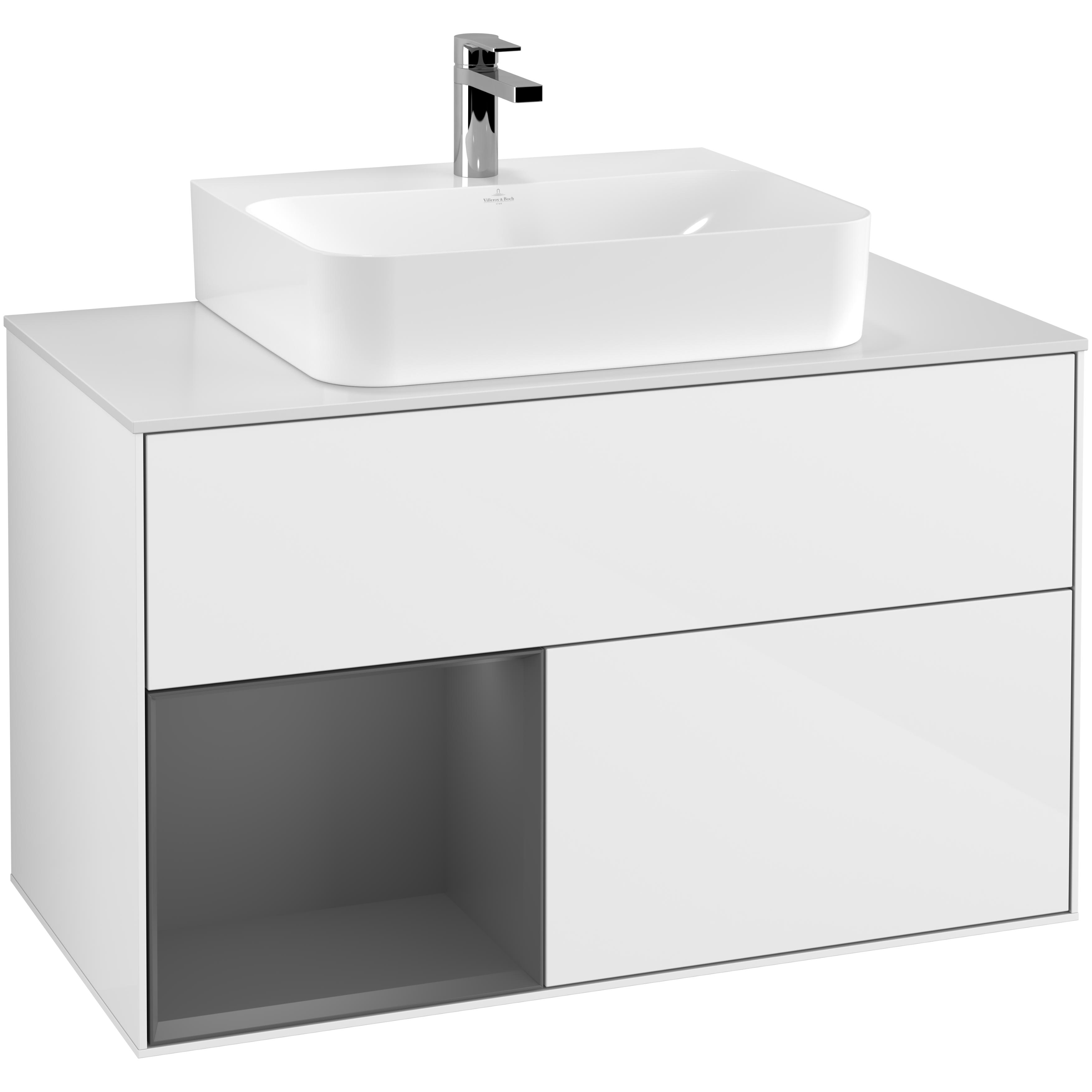 Tvättställsskåp Villeroy & Boch Finion med 2 Lådor Hylla och Bänkskiva för Centrerat Tvättställ | badrum - badrumsmobler - tvattstallsskap-och-kommod | KakelKungen