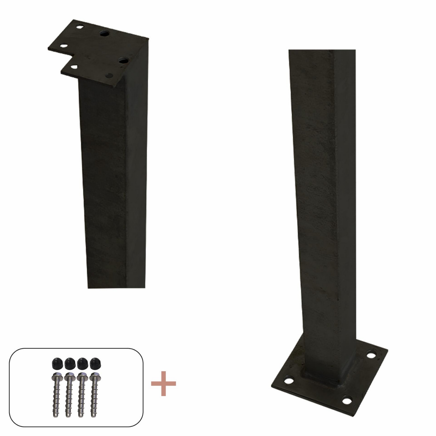 Stålstolpe PLUS Hjørne med Fot til Rekkverk med Bolter 4,5 x 4,5 cm