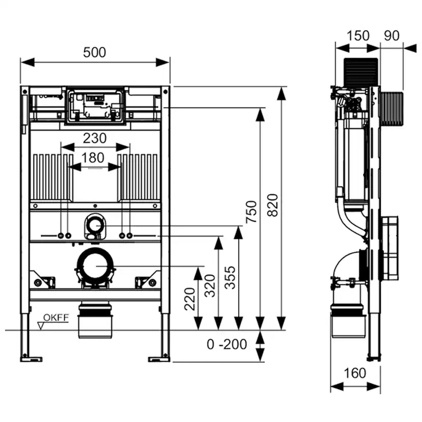WC-Fikstur TECE Profil 82 cm