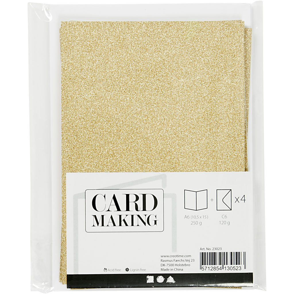 Kort Creativ Company og Konvolutt Glitter Kortstr 10,5x15 cm Konvstr 11,5x16,5 cm 4 sett/1 Pk