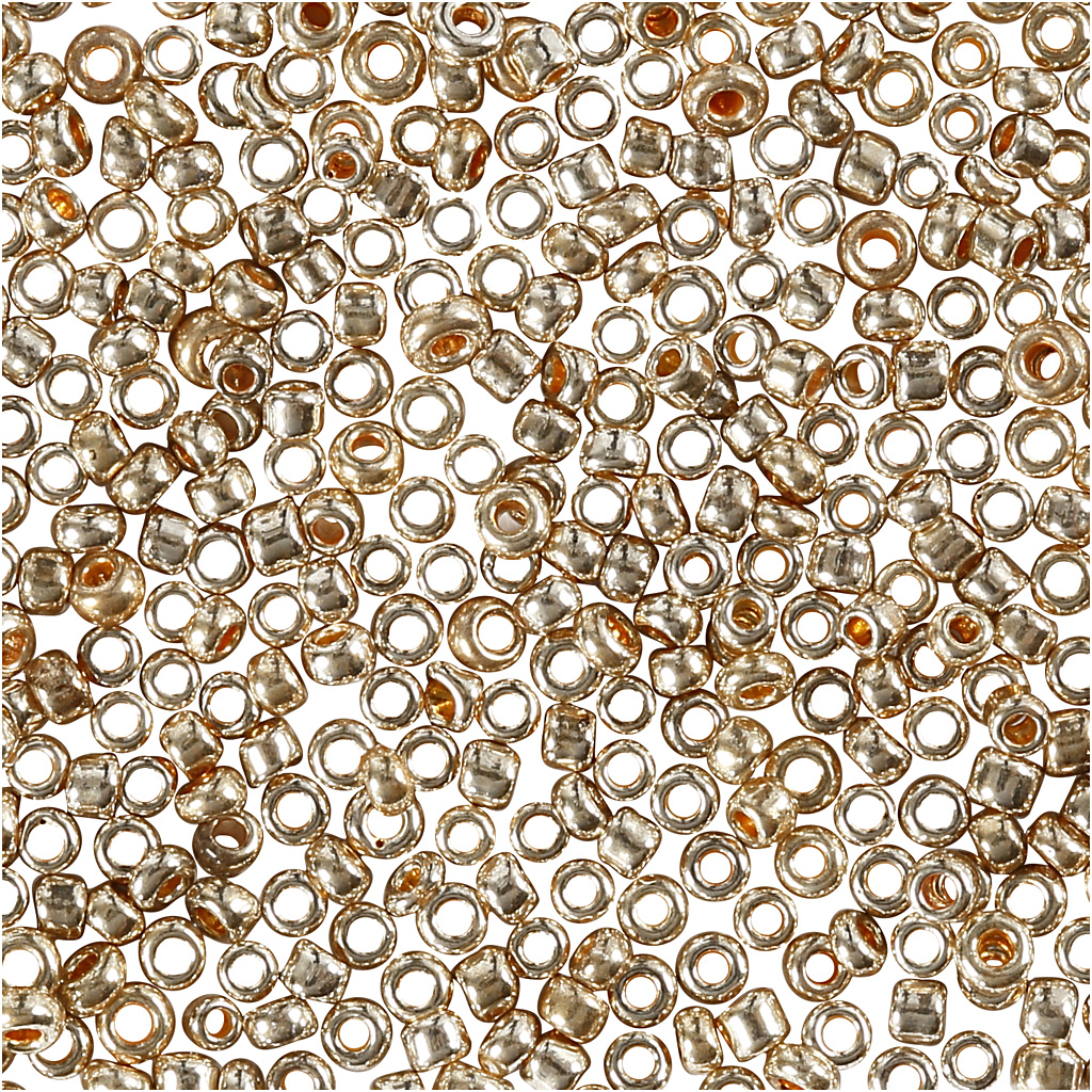 Rocaipärlor, rosa guld, Dia. 1,7 mm, stl. 15/0 , Hålstl. 0,5 RosaGull, 0,025