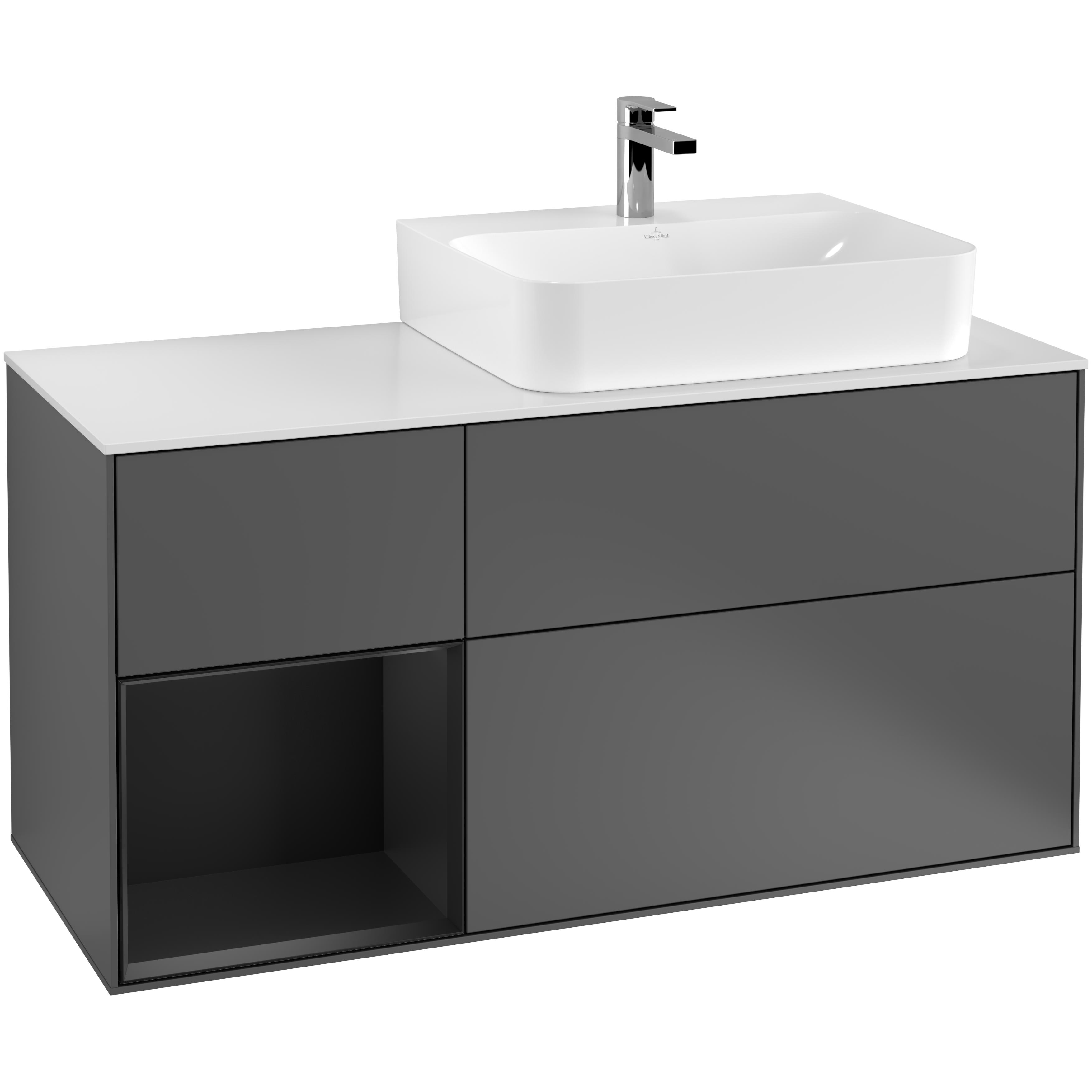 Tvättställsskåp Villeroy & Boch Finion med 3 Lådor Hylla och Bänkskiva för Ocentrerat Tvättställ | badrum - badrumsmobler - tvattstallsskap-och-kommod | KakelKungen