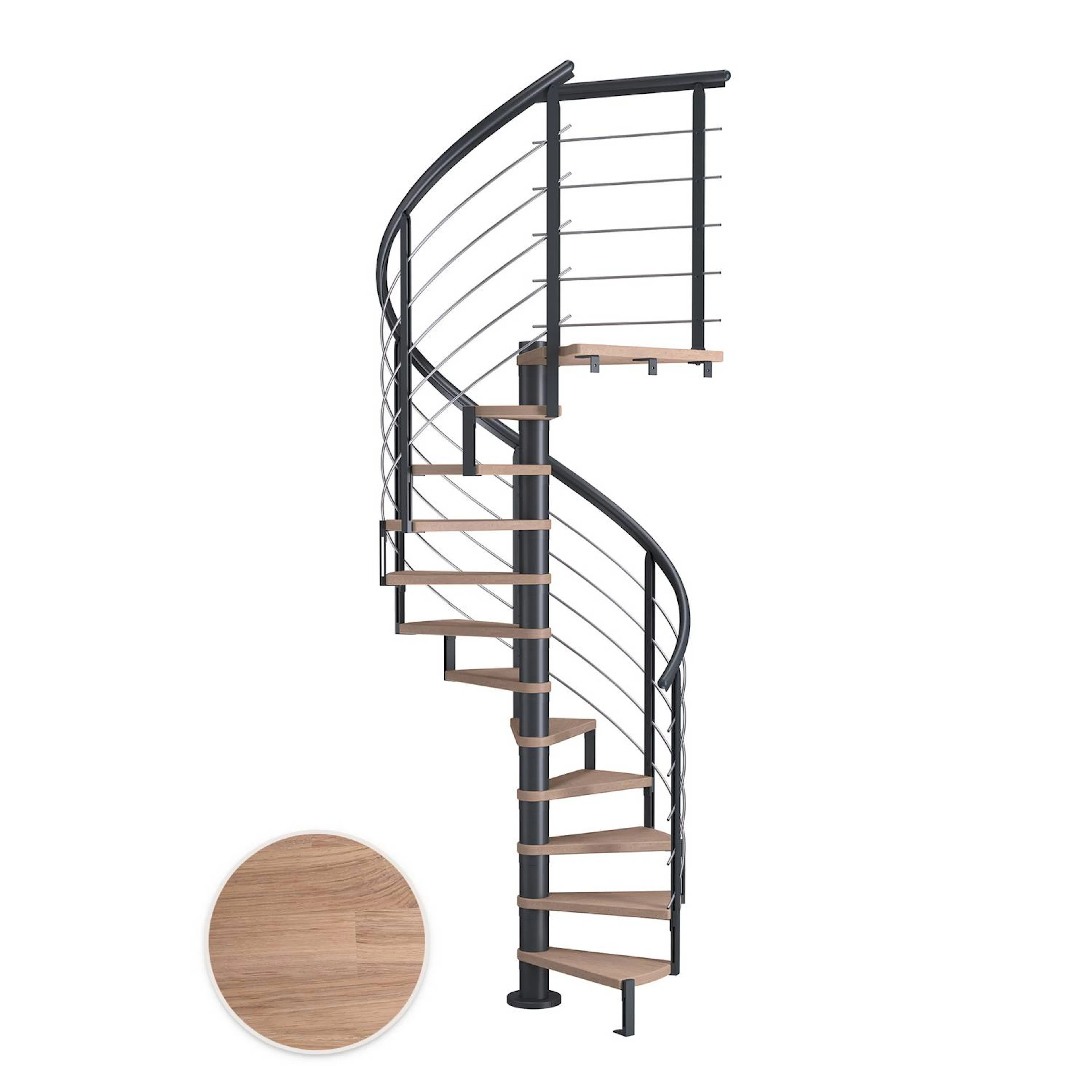MONTREAL spiral ek vit oljad antracit DESIGN 11T Ø120 Antrasitt, D: 1200 mm, Høyde gulv til gulv: 2500-2860 mm, 11+1 trinn
