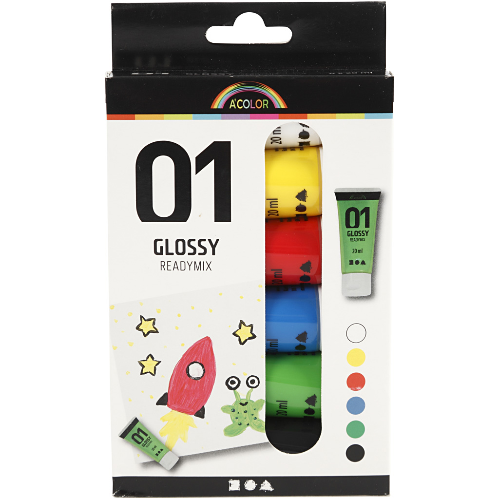 Akrylmaling Creativ Company A-color standardfarger Nr 01 Blank 6stk 20 ml/1 Pk