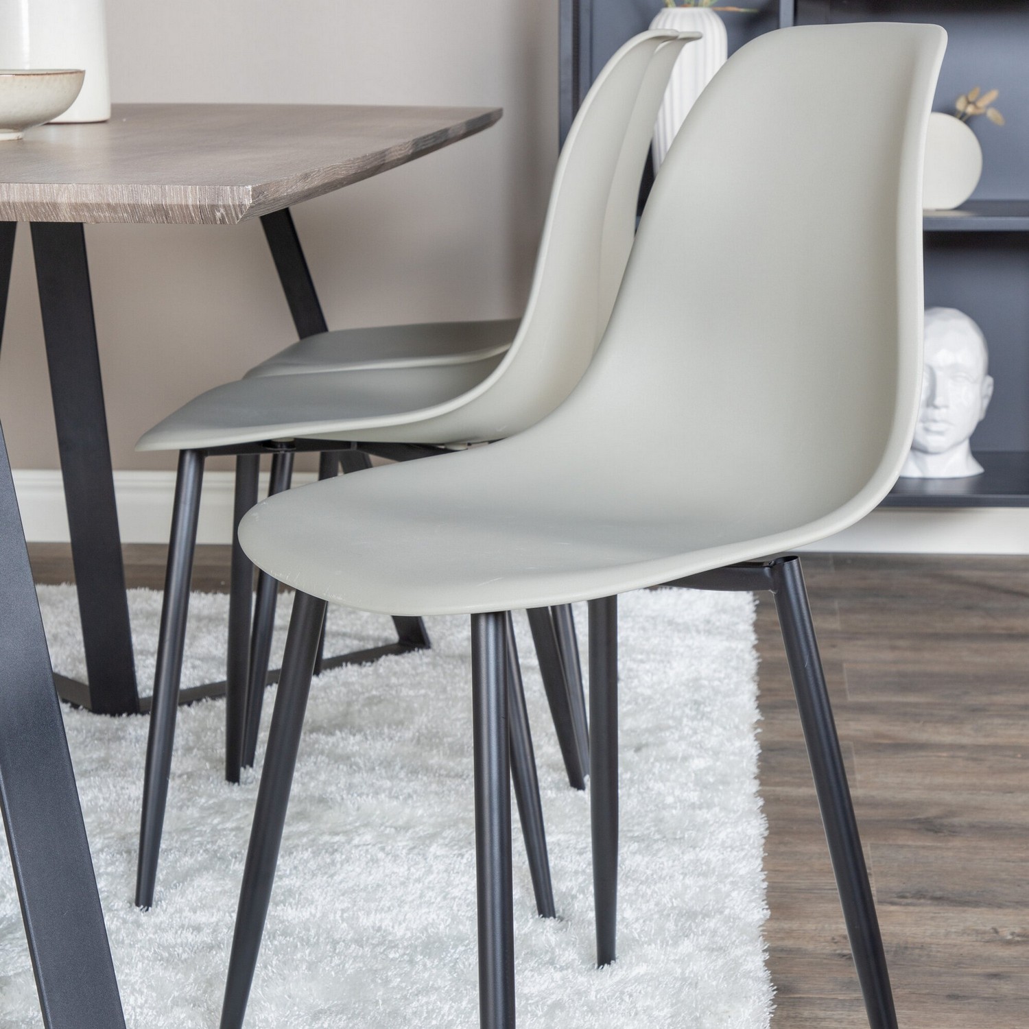 Marina Dining Table 180x90 cm+Polar Plastic Dining Chair Grå/Sort/Grå