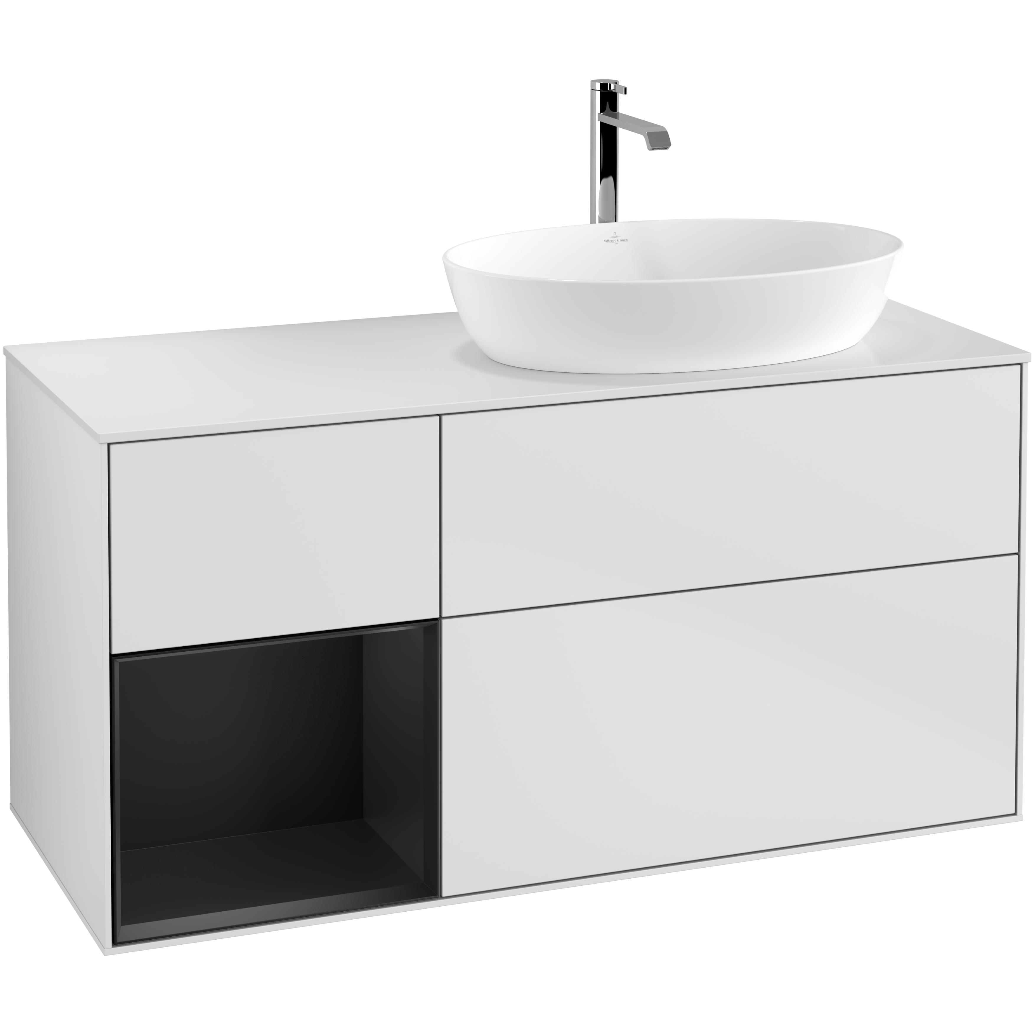 Tvättställsskåp Villeroy & Boch Finion med 3 Lådor Hylla och Bänkskiva för Ocentrerat Tvättställ från Artis & Collaro | badrum - badrumsmobler - tvattstallsskap-och-kommod | KakelKungen