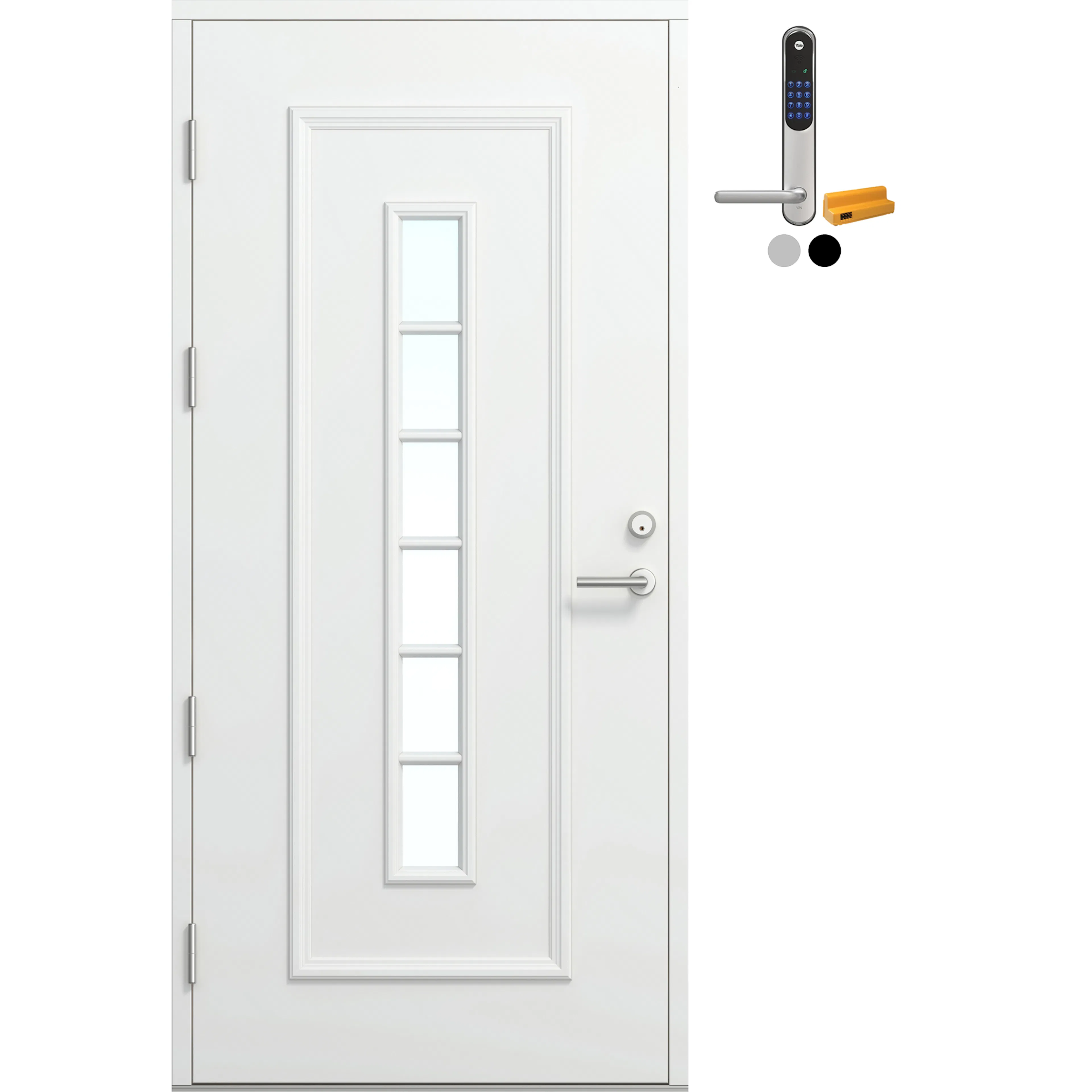 Ytterdør Bygg1 Fjord 11 Klarglass Hvit med Yale Doorman Classic Home