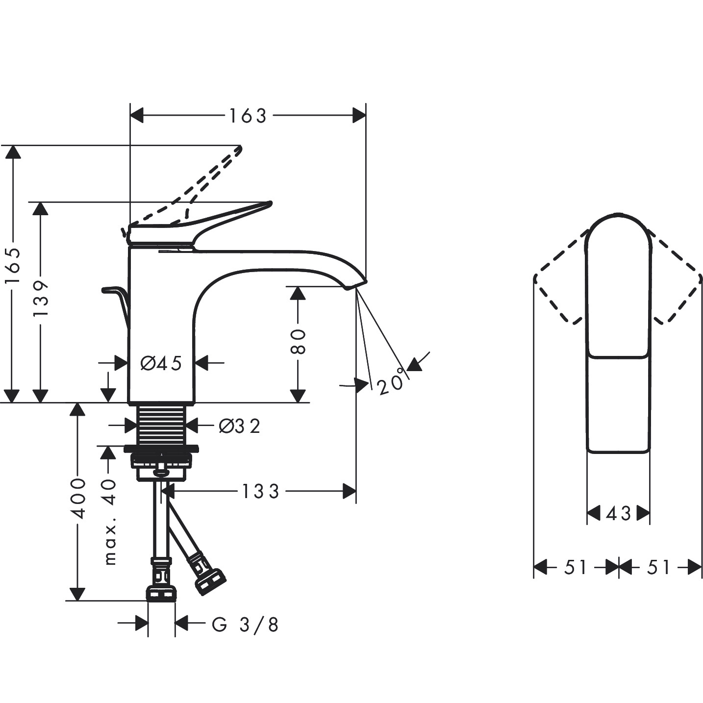 Servantbatteri Hansgrohe Vivenis 80 Waterfall