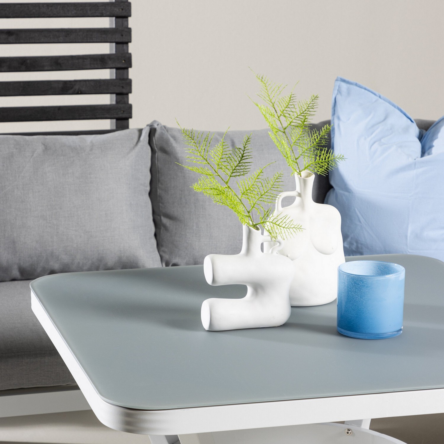 Virya Corner sofa set (3+2+1) White alu / Grey rope / grey c Hvit/Grå
