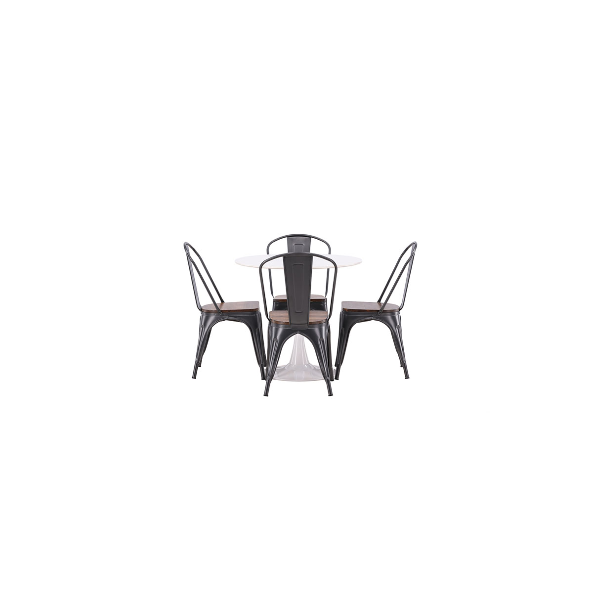 Hamden Dining Table - White MDF+Tempe Dining Chair - Dark gr Hvit/Sort/Valnøtt
