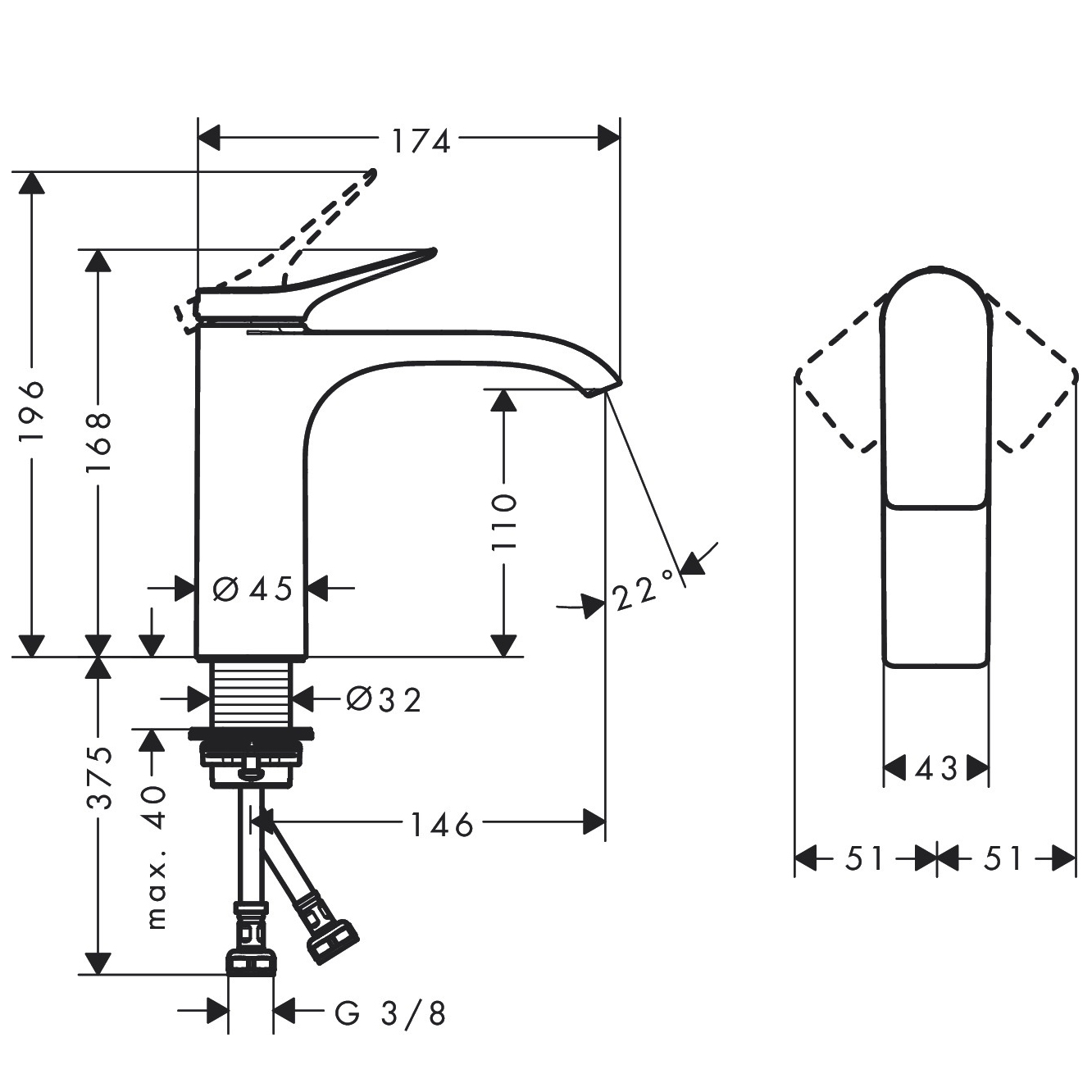 Servantbatteri Hansgrohe Vivenis 110 Waterfall