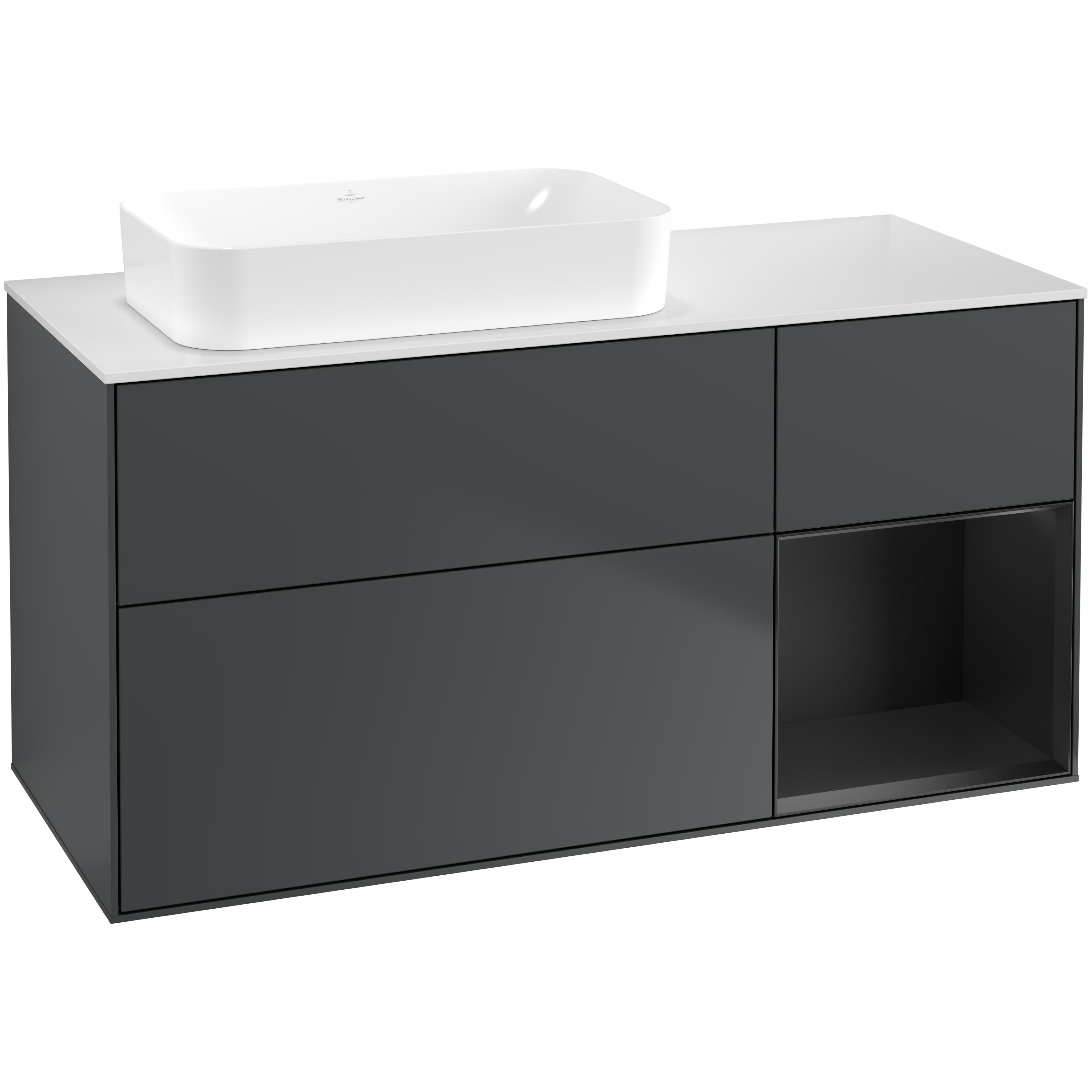 Tvättställsskåp Villeroy & Boch Finion med 3 Lådor Hylla och Bänkskiva för Ocentrerat Fristående Tvättställ