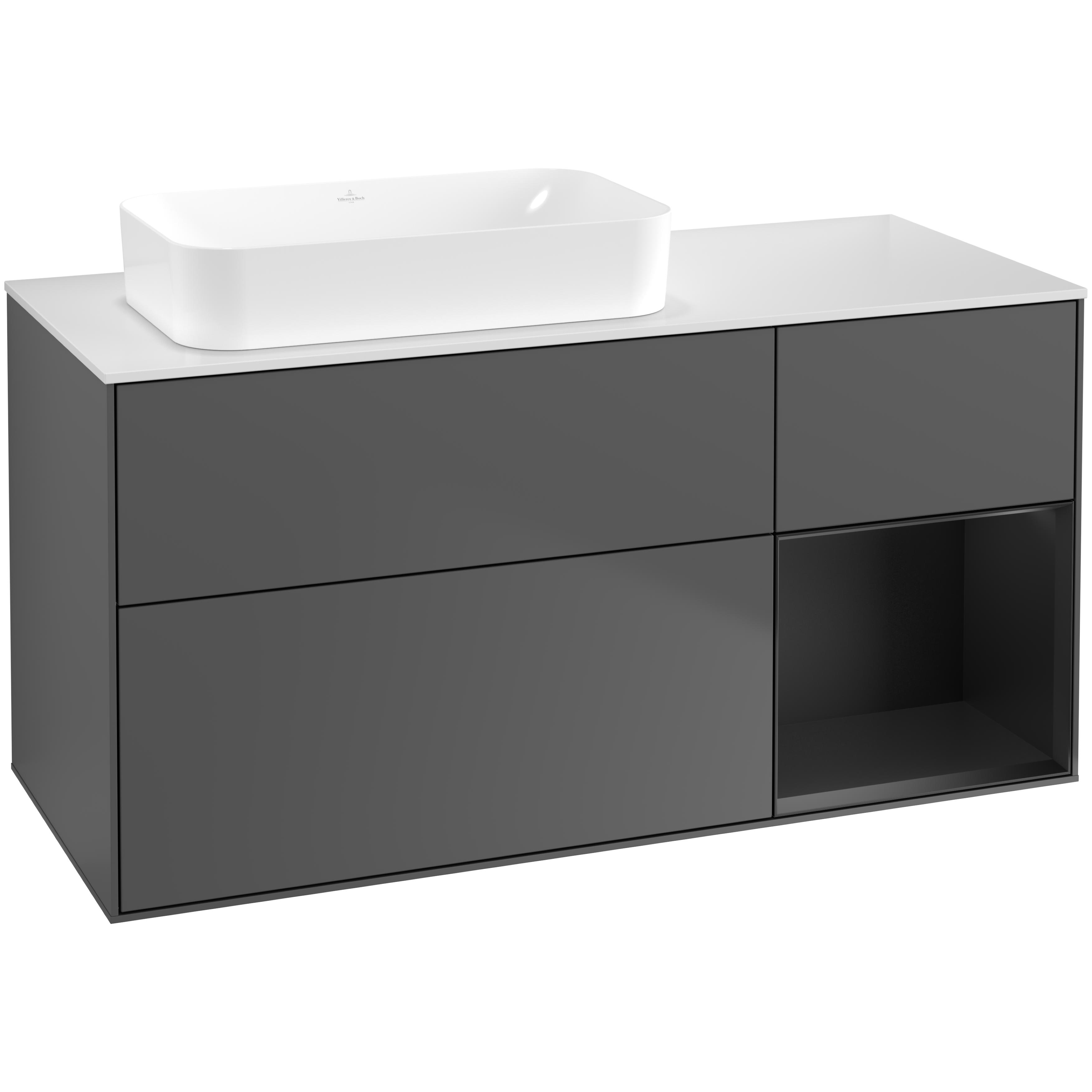 Tvättställsskåp Villeroy & Boch Finion med 3 Lådor Hylla och Bänkskiva för Ocentrerat Fristående Tvättställ