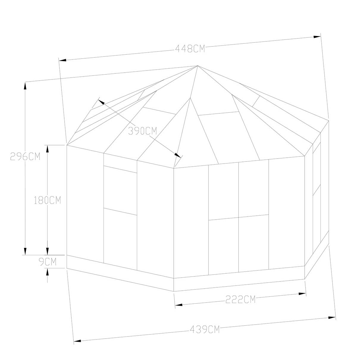 Drivhus Metalcraft 12,6 kvm Sort Hexagon