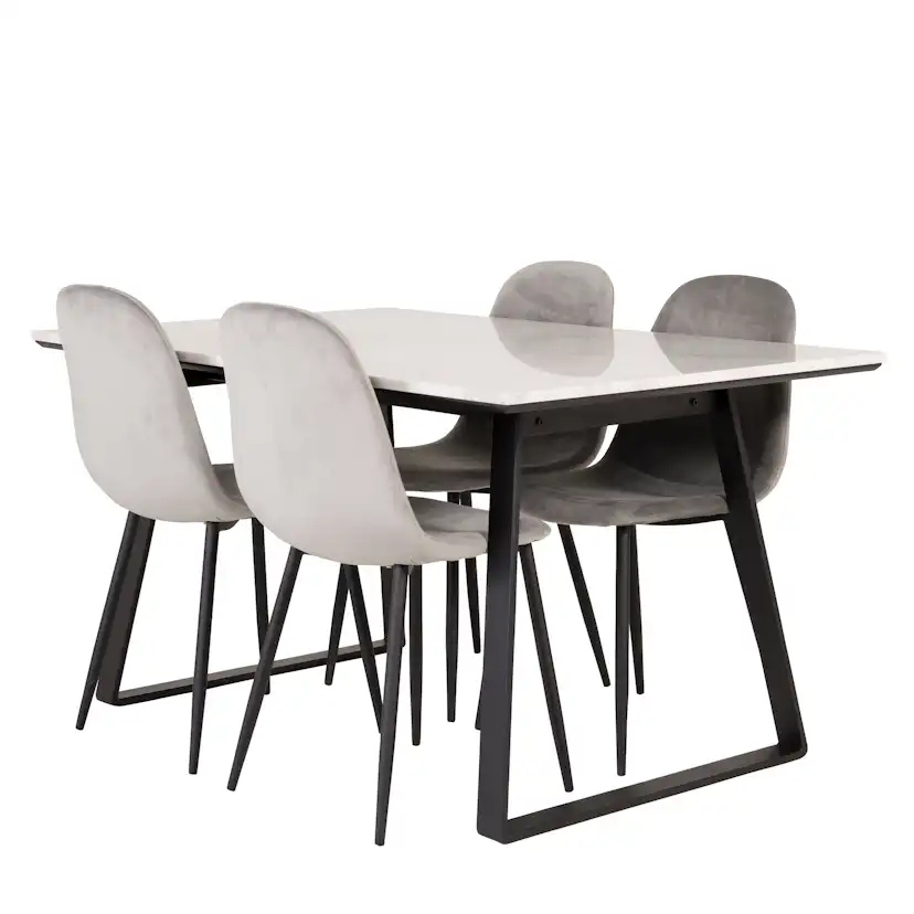 Spisegruppe Venture Home Estelle 140 med 4 Pobbie Stoler Fløyel
