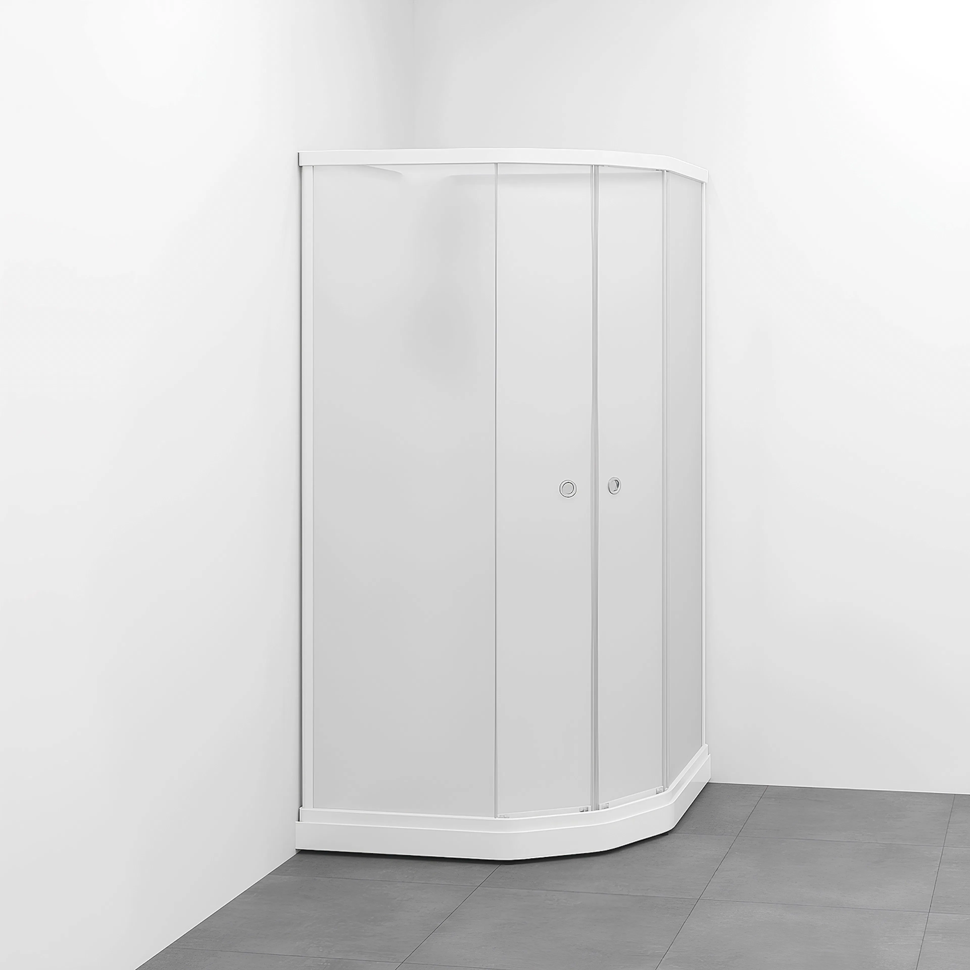 Flow kab Semi UtpBl 1x1 V ICV 1010x1010x1990 mm, Vit Profil, Frostat glas/Vit bakvägg