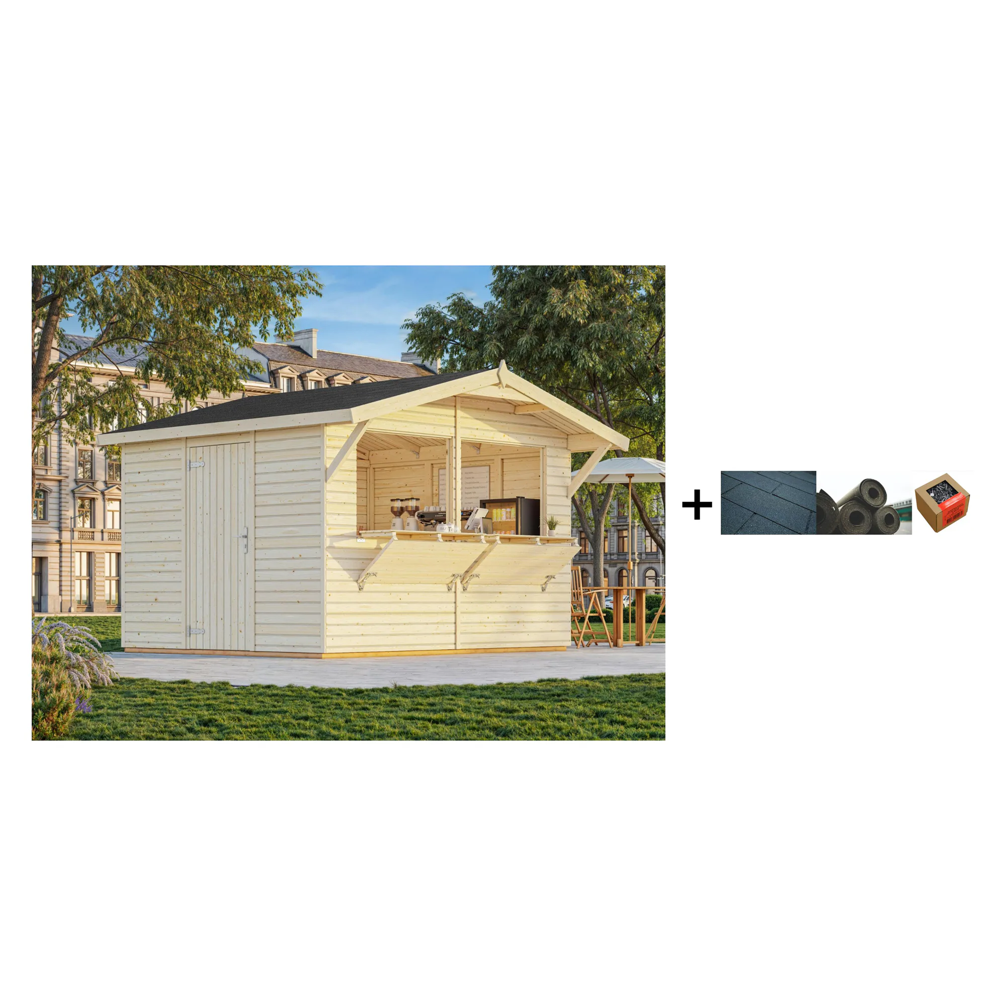Kiosk Palmako Stella 8,4 m2 med Shingel, Papp og Spiker