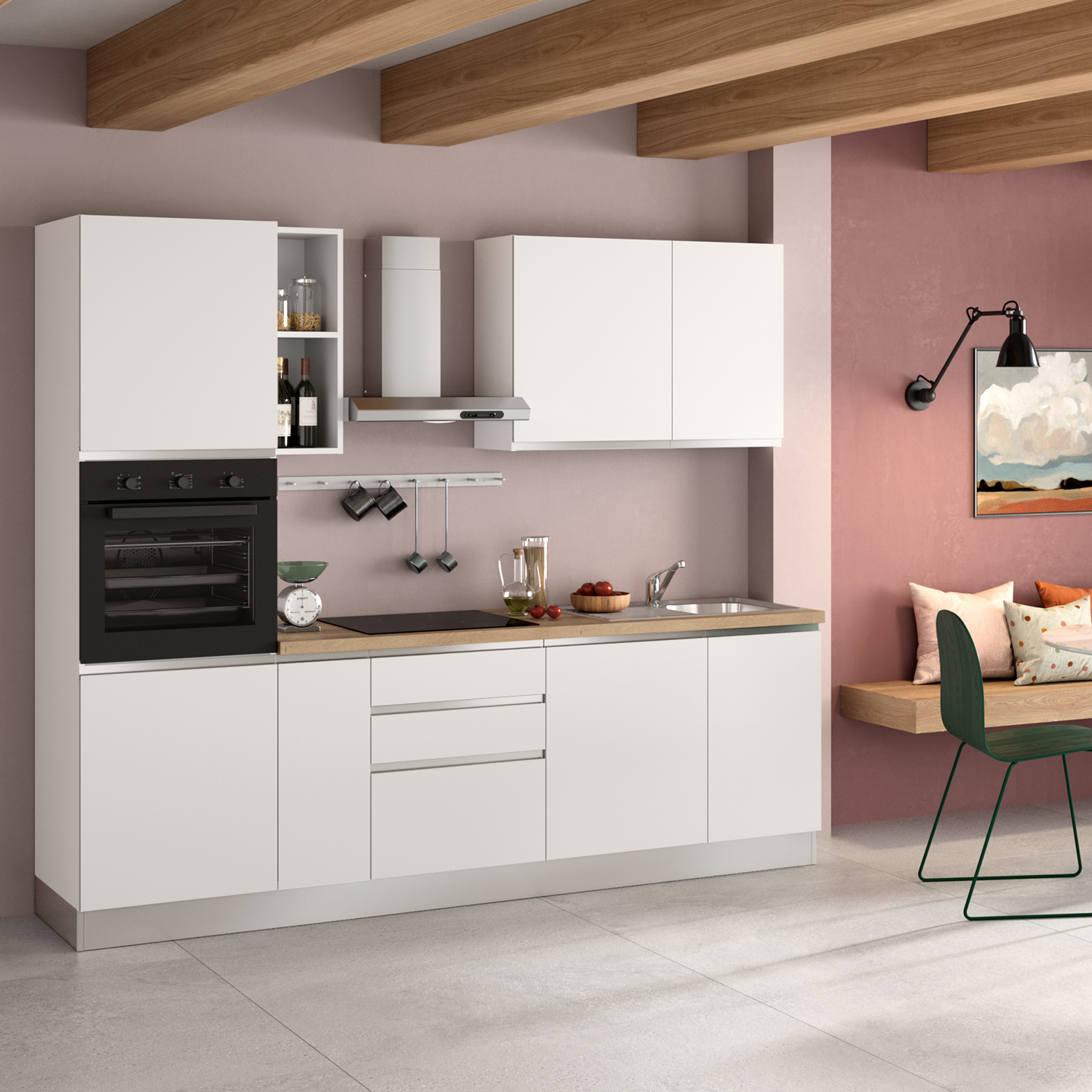 Komplett Kjøkken Mimo Mimosa 255 Matt Hvit inkl. Hvitevarer Ferdigmontert