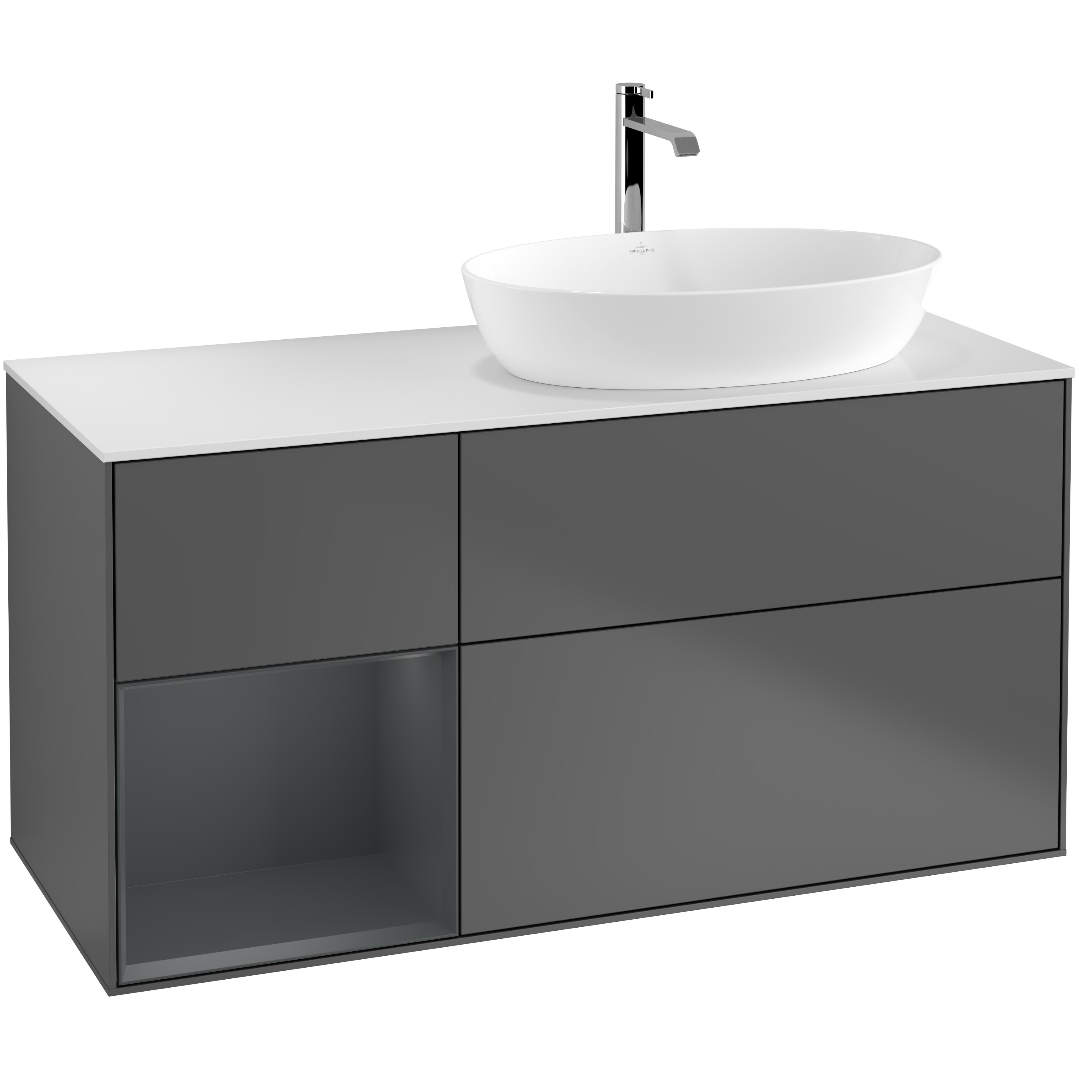 Tvättställsskåp Villeroy & Boch Finion med 3 Lådor Hylla och Bänkskiva för Ocentrerat Tvättställ från Artis & Collaro | badrum - badrumsmobler - tvattstallsskap-och-kommod | KakelKungen