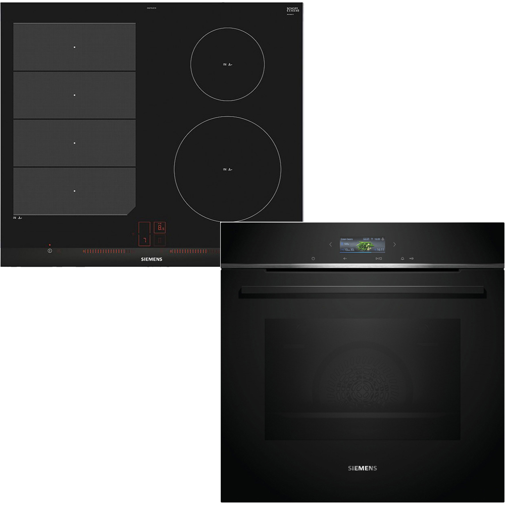 Ovn/Platetopp Siemens iQ700 HB772G2B1S + EX675LEC1E Induksjonstopp og Integrert Ovn Med Pyrolytisk Rengjøring Sort Pakke