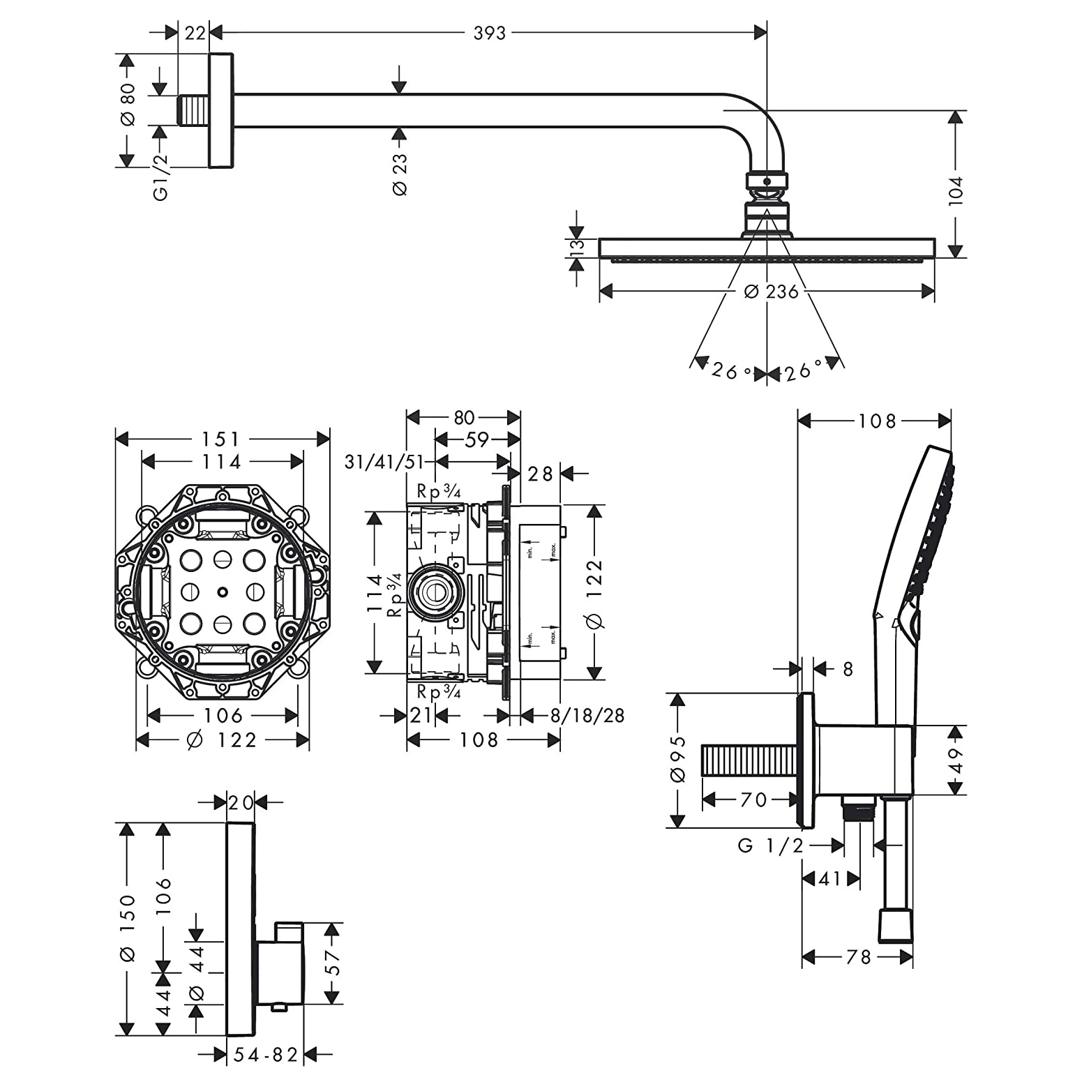 Takdusjsett Hansgrohe Raindance S 240 ShowerSelect S 1jet