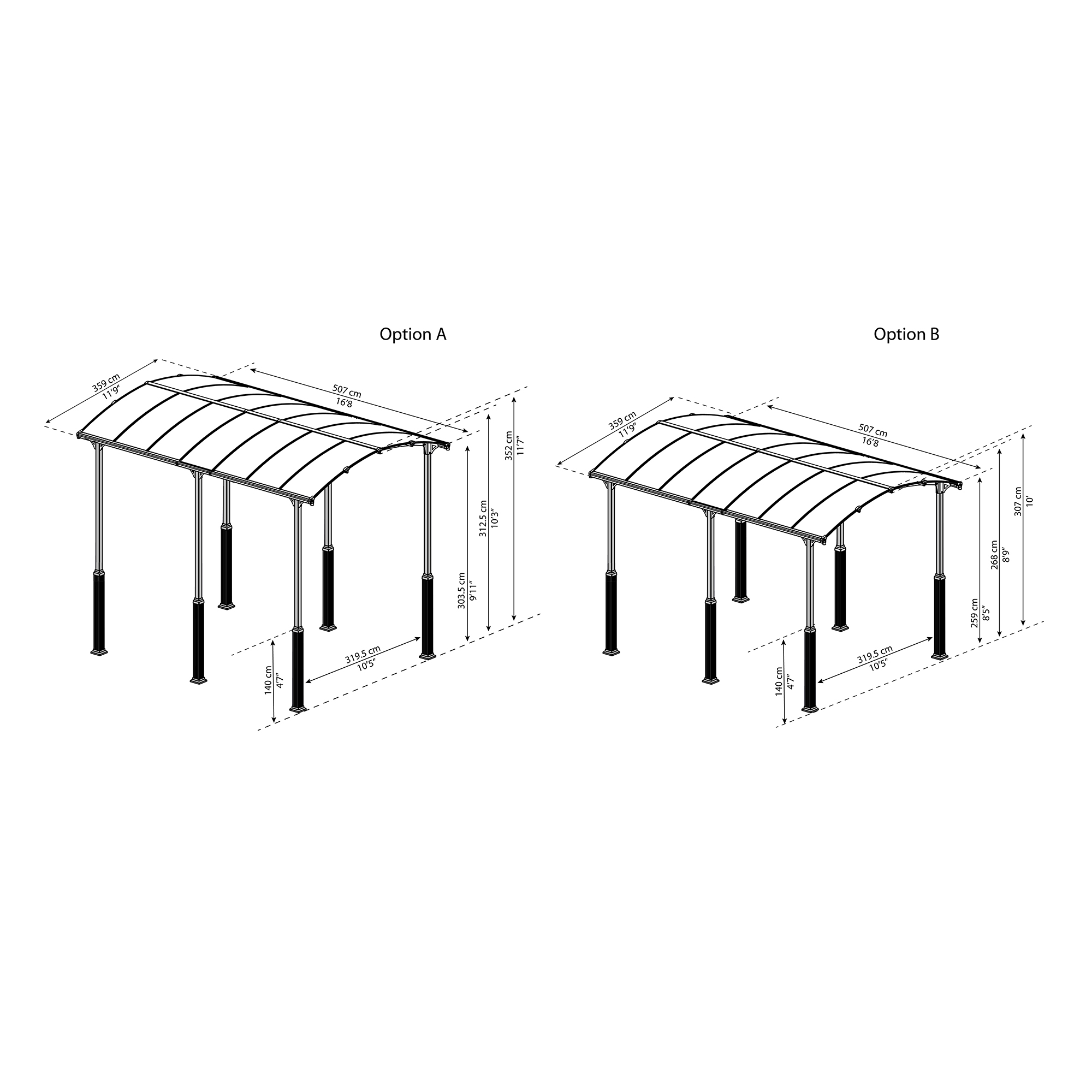 Carport Canopia av Palram Alpine i metall for bobiler 3,6x5 m