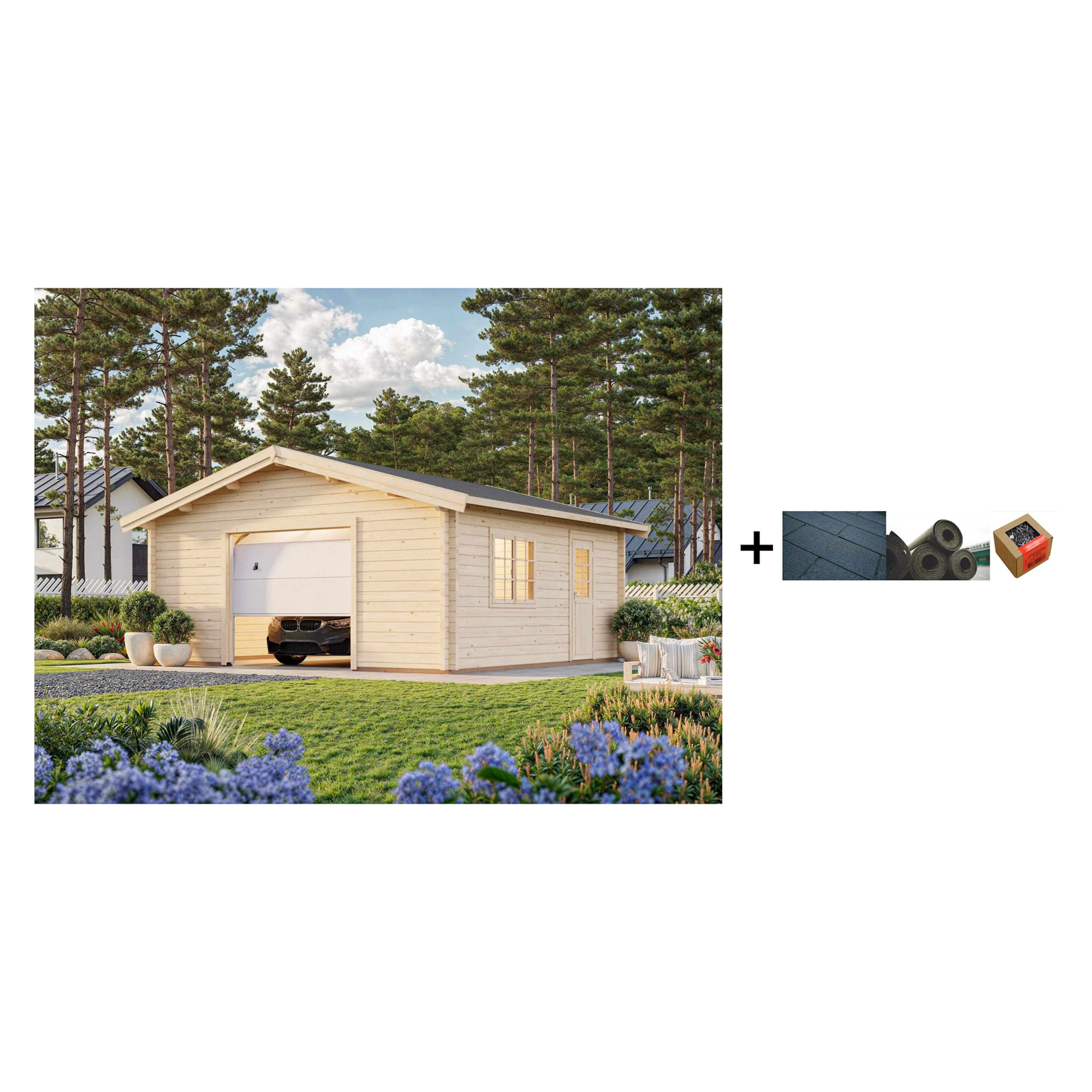 Garasjebod Palmako Roger 27,7 m2 med Leddport med Shingel, Papp og Spiker