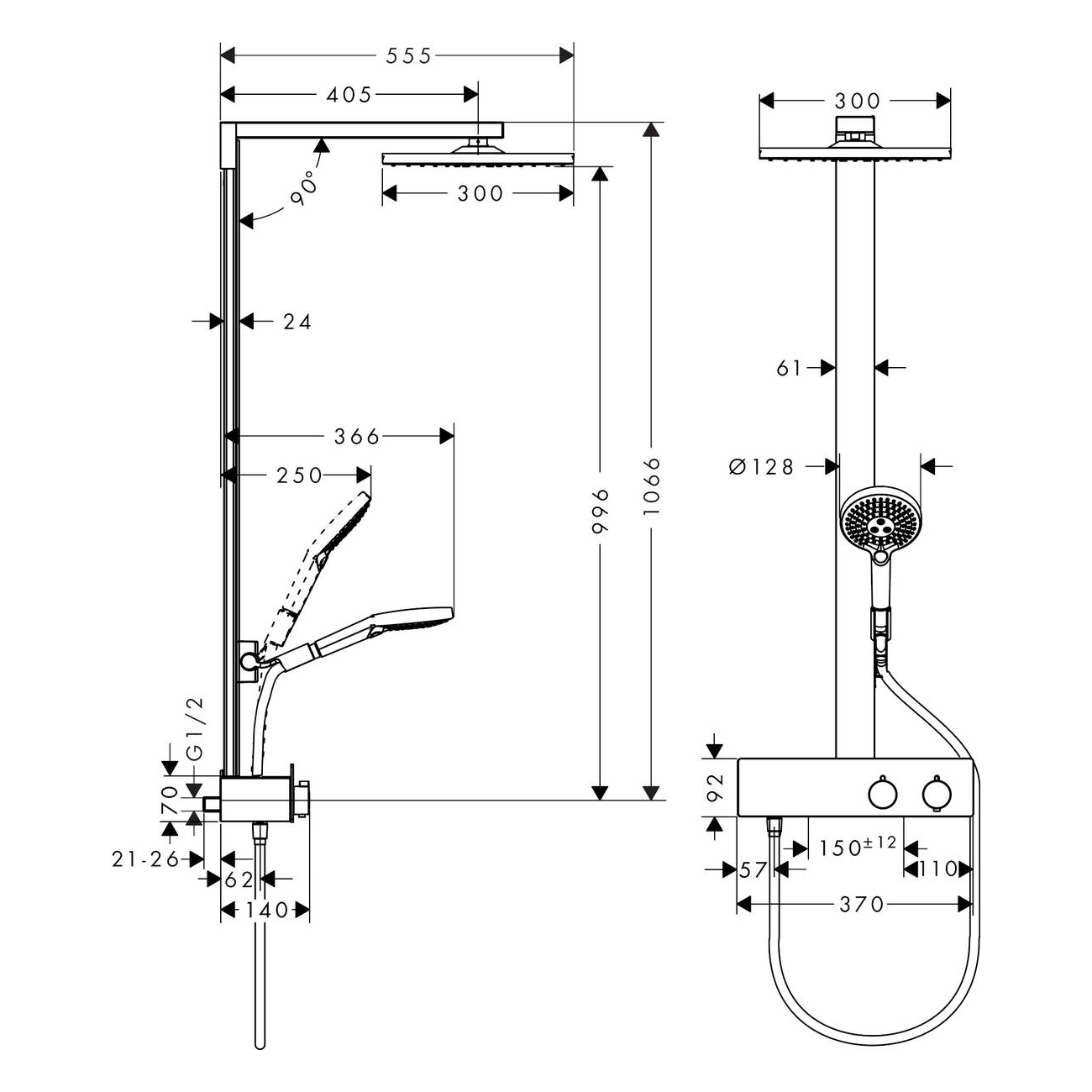 Dusjsett for tak Hansgrohe Raindance E Showerpipe 300 1jet ShowerTablet 350
