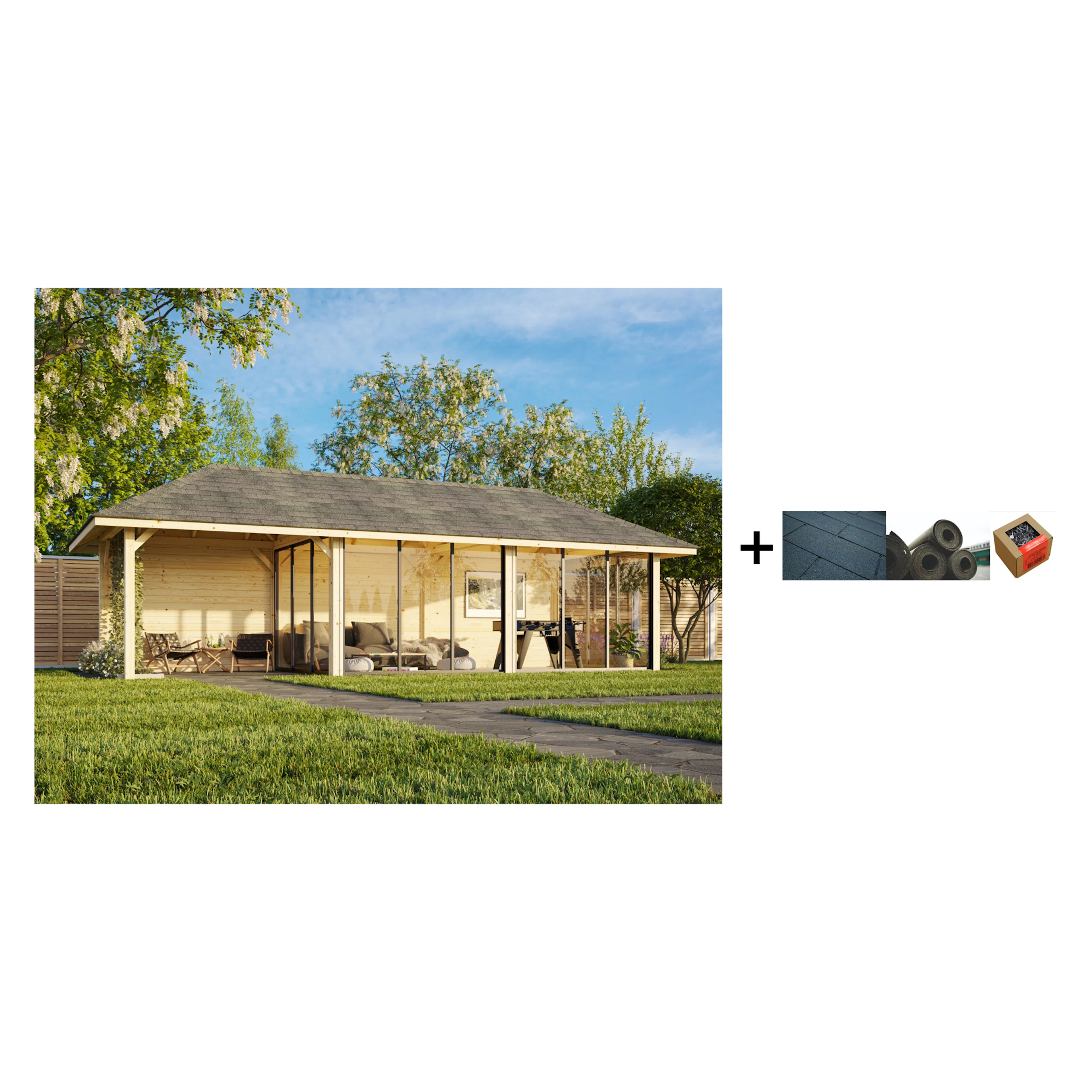 Hagestue Palmako Bianca 24,9 m2 Sett 218 Slide med Shingel, Papp og Spiker