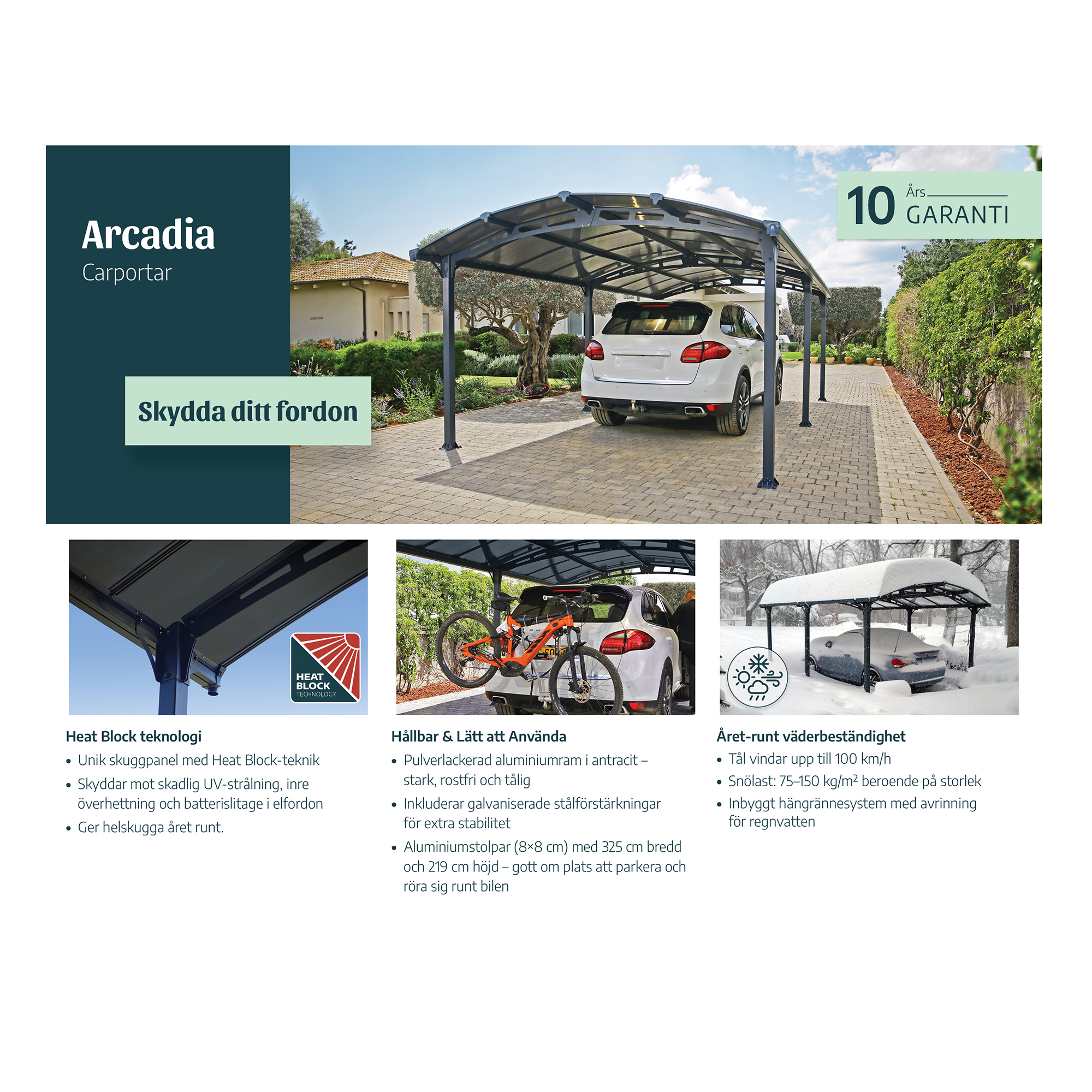 Dobbel Carport Canopia av Palram Arcadia i Metall 3,6x8,5 m