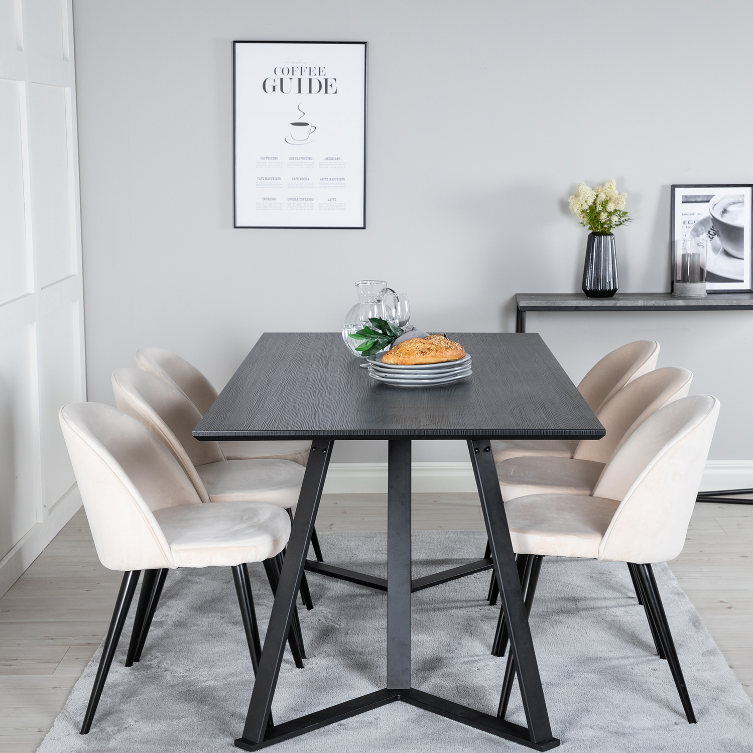 Spisegruppe Venture Home Madde med 6 Valentina Stoler Fløyel