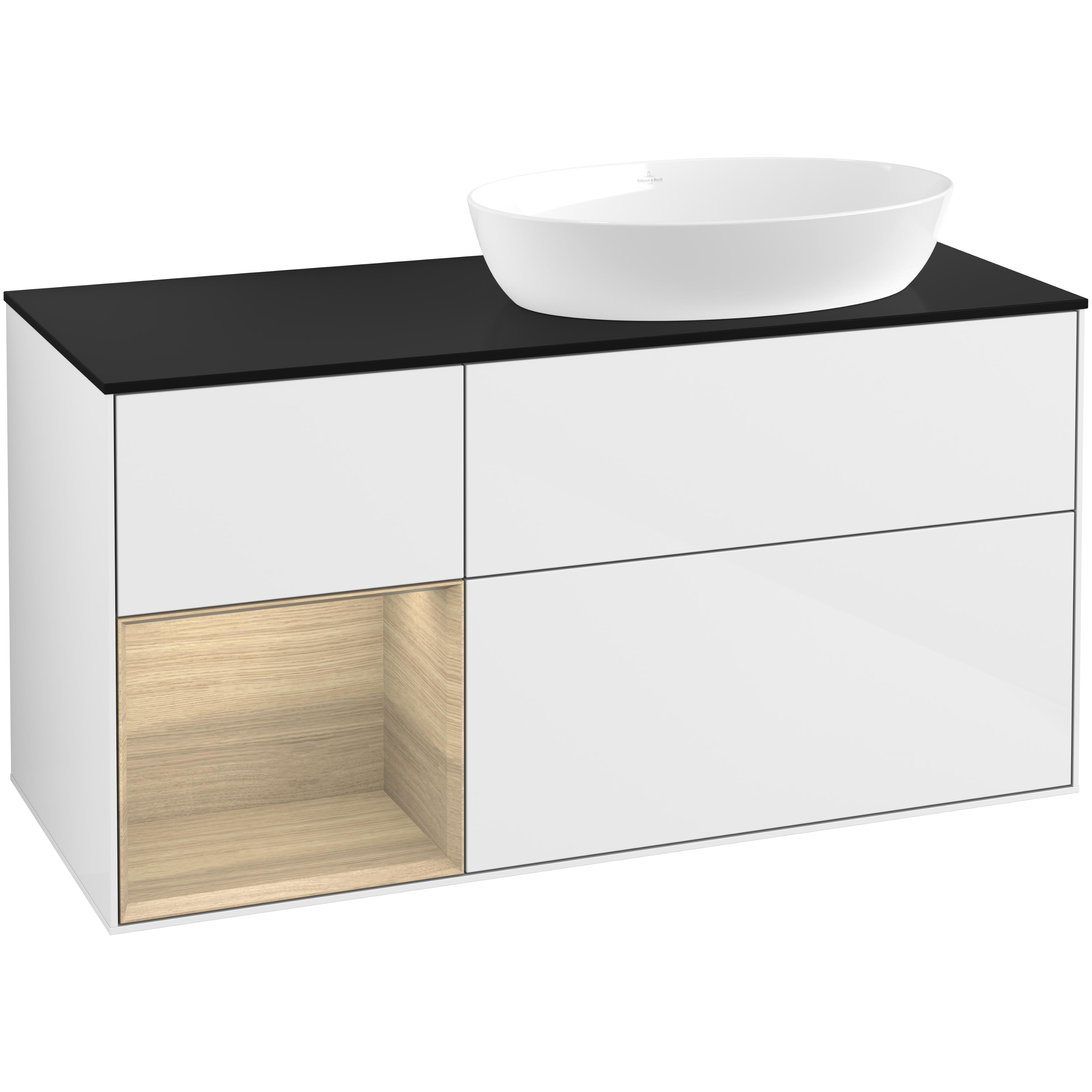 Tvättställsskåp Villeroy & Boch Finion med 3 Lådor Hylla och Bänkskiva för Ocentrerat Tvättställ från Artis & Collaro