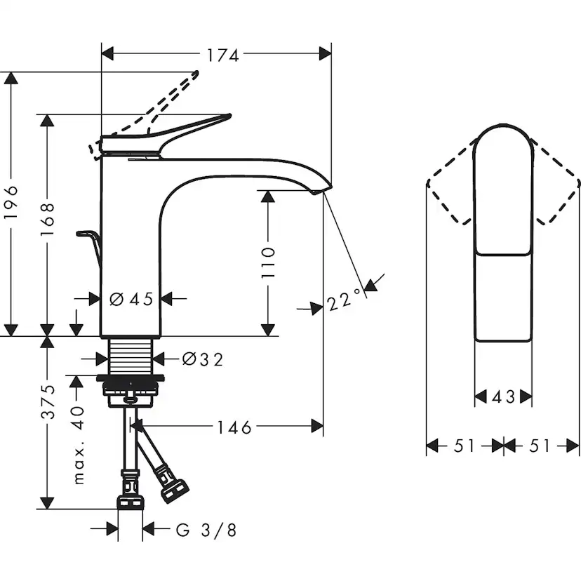 Servantbatteri Hansgrohe Vivenis 110 Waterfall
