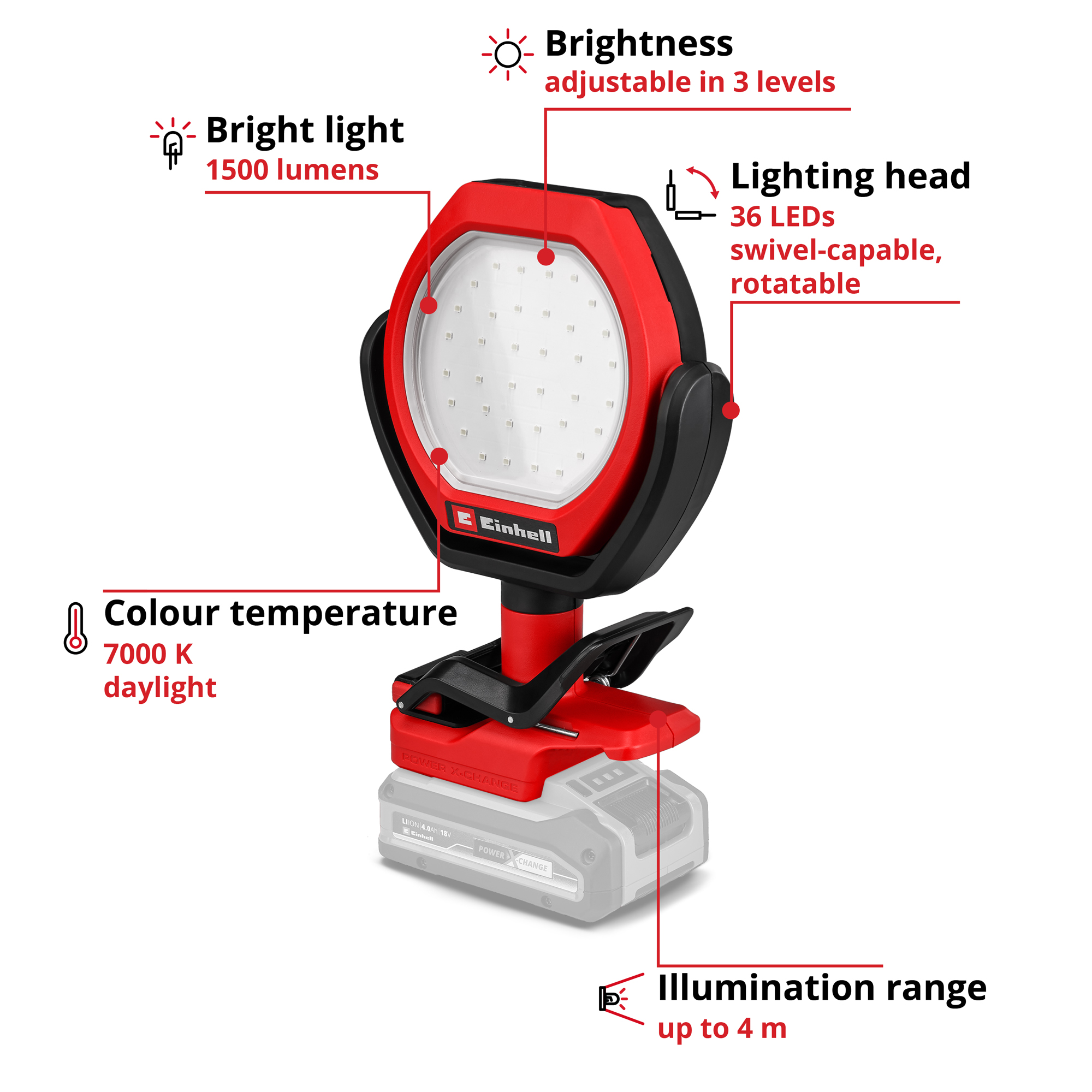 Utendørslampe Einhell GC-OL 18/1500 Li-Solo Ledningsfri uten Batteri