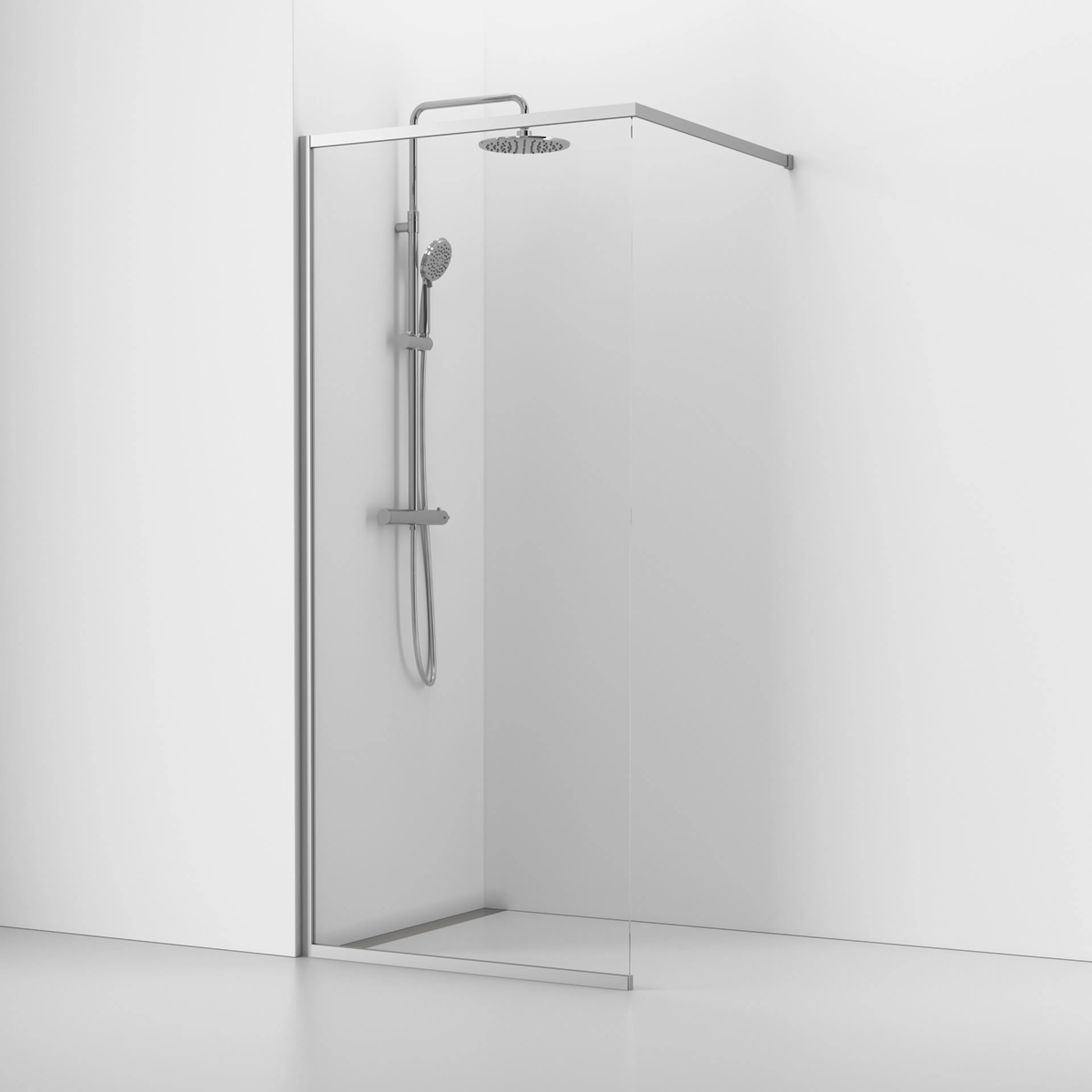 Langfoss Skärmvägg Rak/Fast 80x200 Alu Matt/Kristall B: 800 mm, H: 2000 mm, Profil: Matt Aluminium, Kristallglas, Utan Hylla
