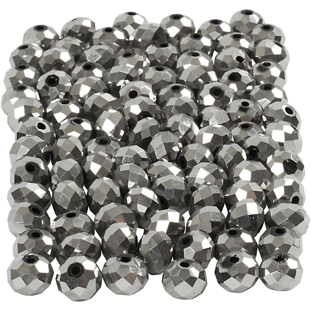 Facettpärlor, metallicgrå, stl. 5x6 mm, Hålstl. 1 mm, 100 st Metallic Grå