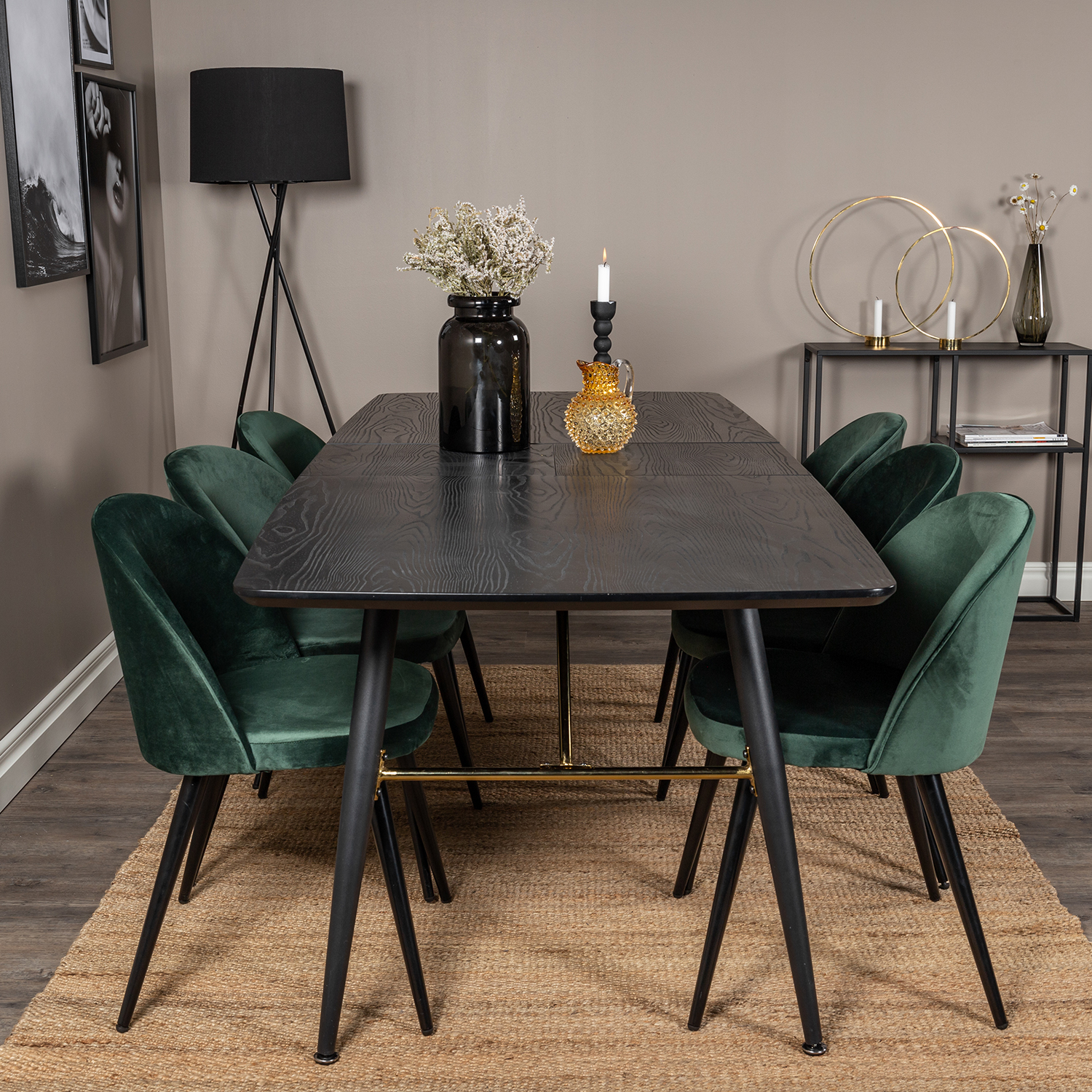 Spisegruppe Venture Home Gold med 6 Velvet Stoler
